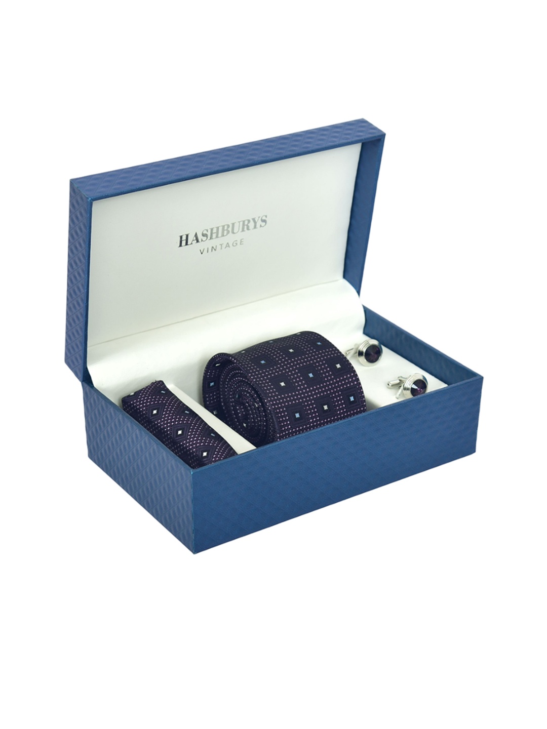 

Hashburys Men Printed Tie, Pocket Square & Cufflinks Accessory Gift Set, Purple