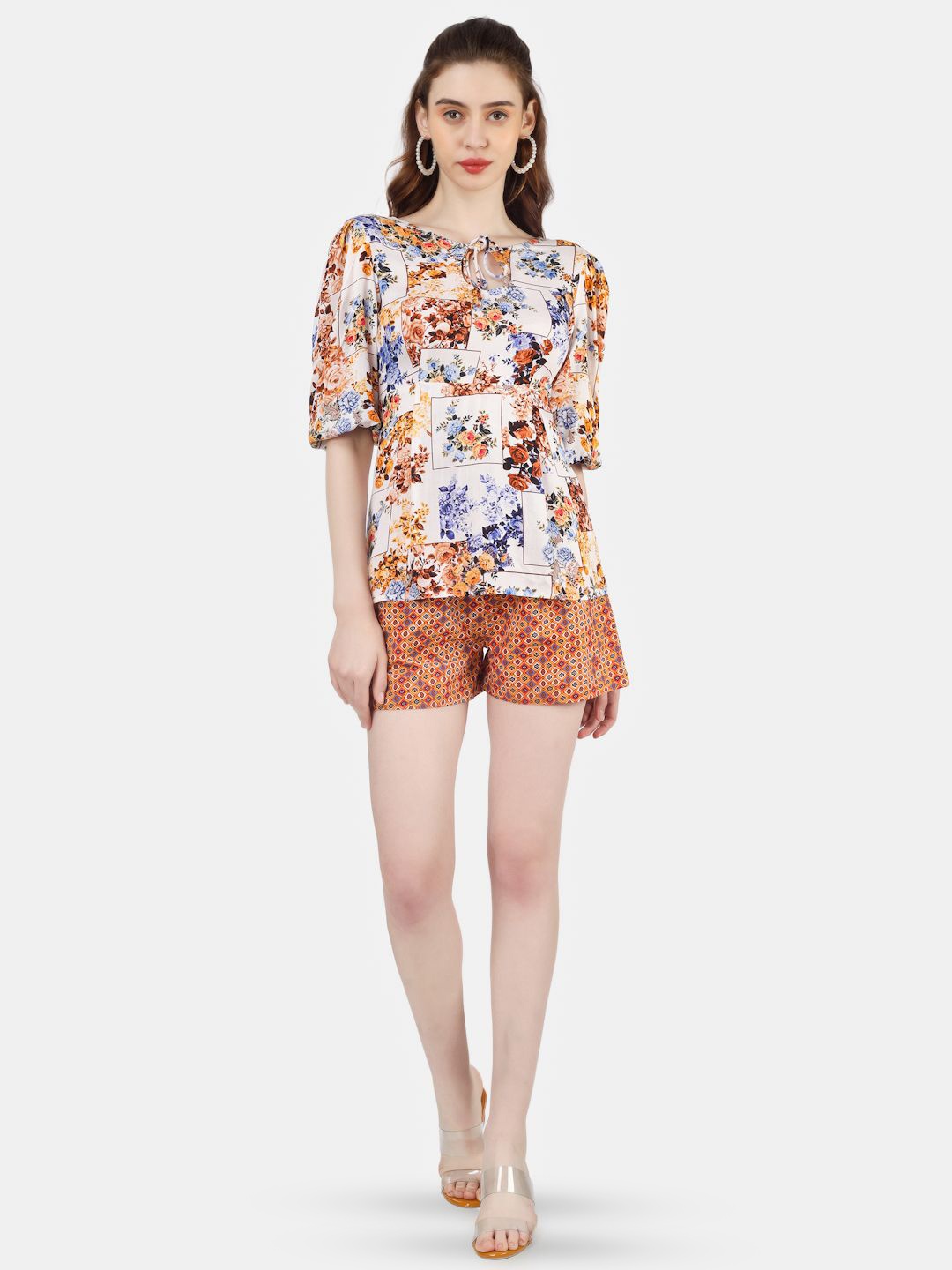 

Sukshat Round Neck Floral Printed Top, White