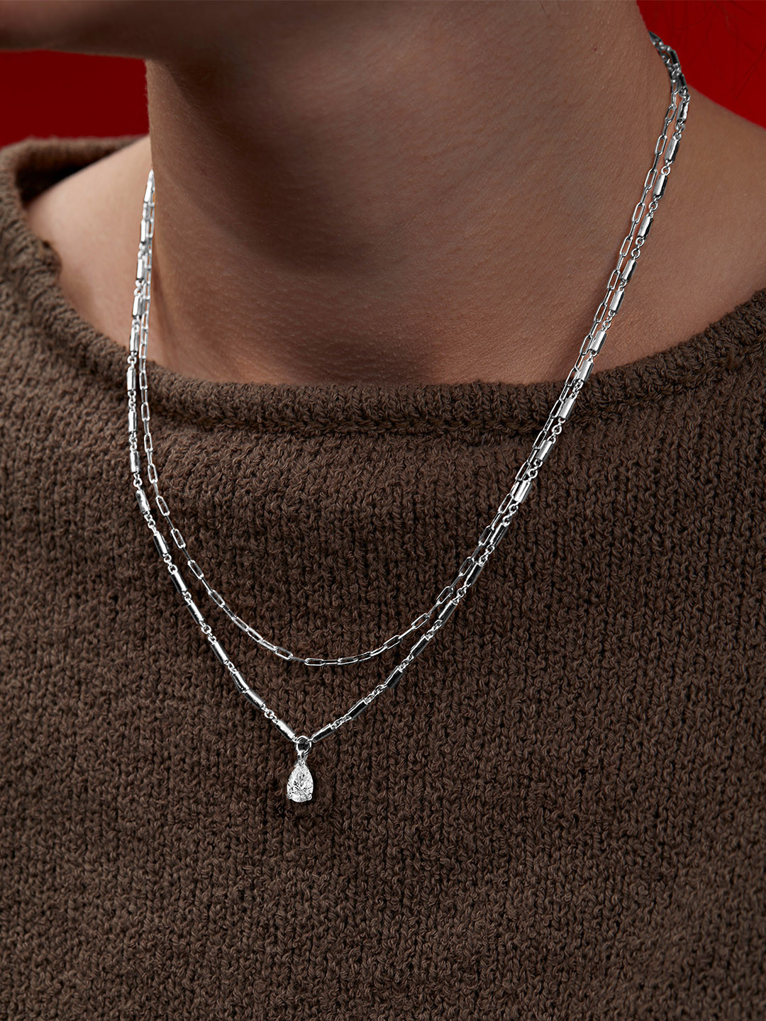 

MINUTIAE Brass Silver-Plated Stones Studded Layered Necklace