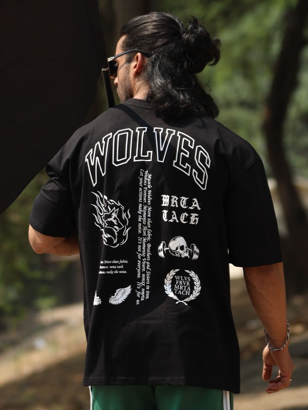 

Muscle Wolves Typography Printed Round Neck Short Sleeves Cotton T-shirt, Black