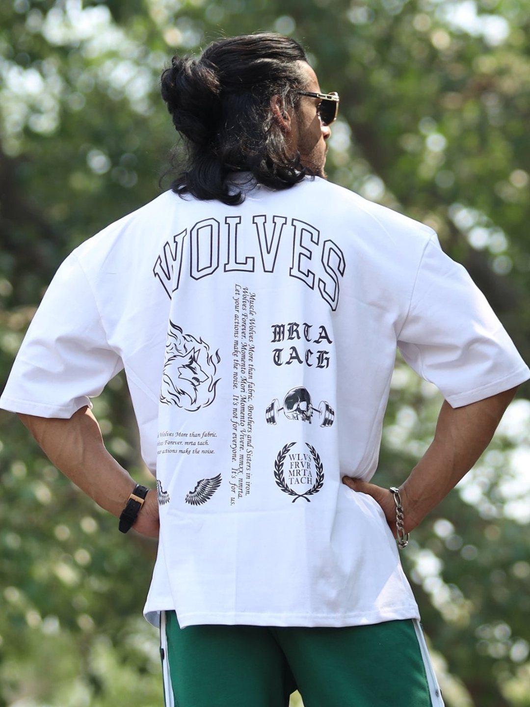 

Muscle Wolves Printed Round Neck Short Sleeves Cotton T-shirt, White