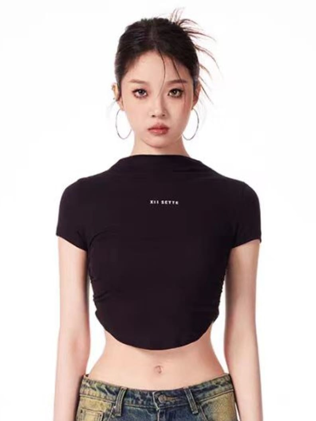 

StyleCast Round Neck Typography Short Sleeves Crop Top, Black