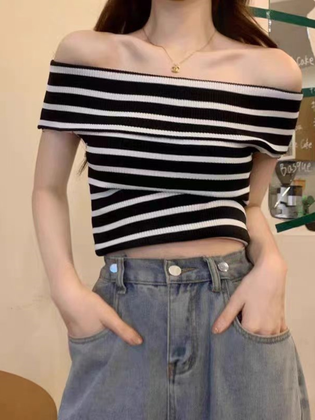 

StyleCast Black Girls Striped Off-Shoulder Bardot Crop Top