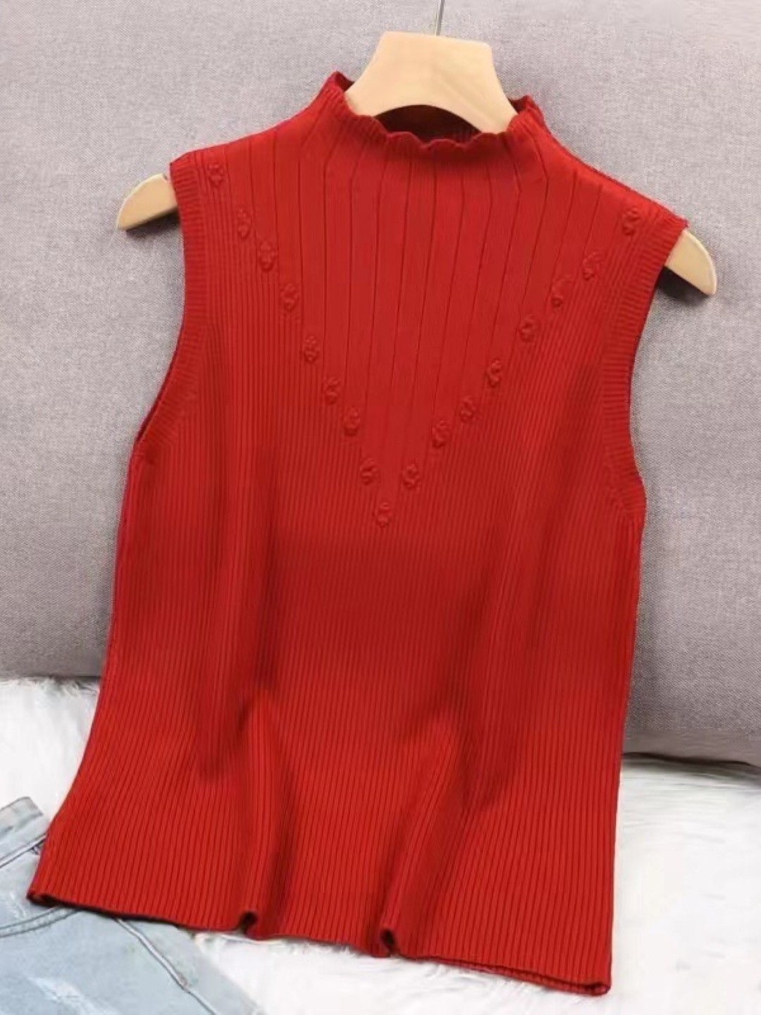 

StyleCast Girls Red Self Design High Neck Sleeveless Top