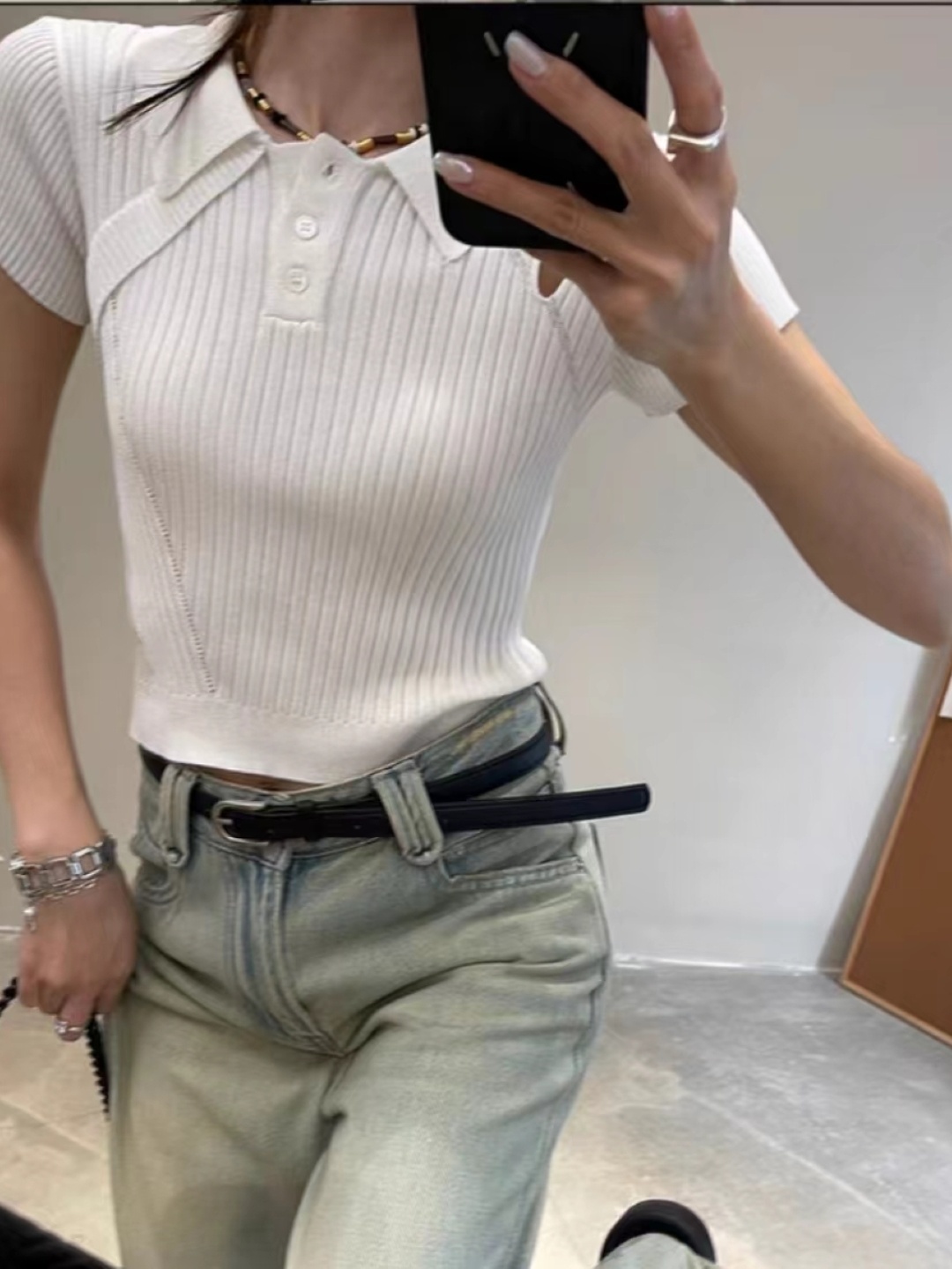 

StyleCast Girls Solid Shirt Collar Cut Out Top, White
