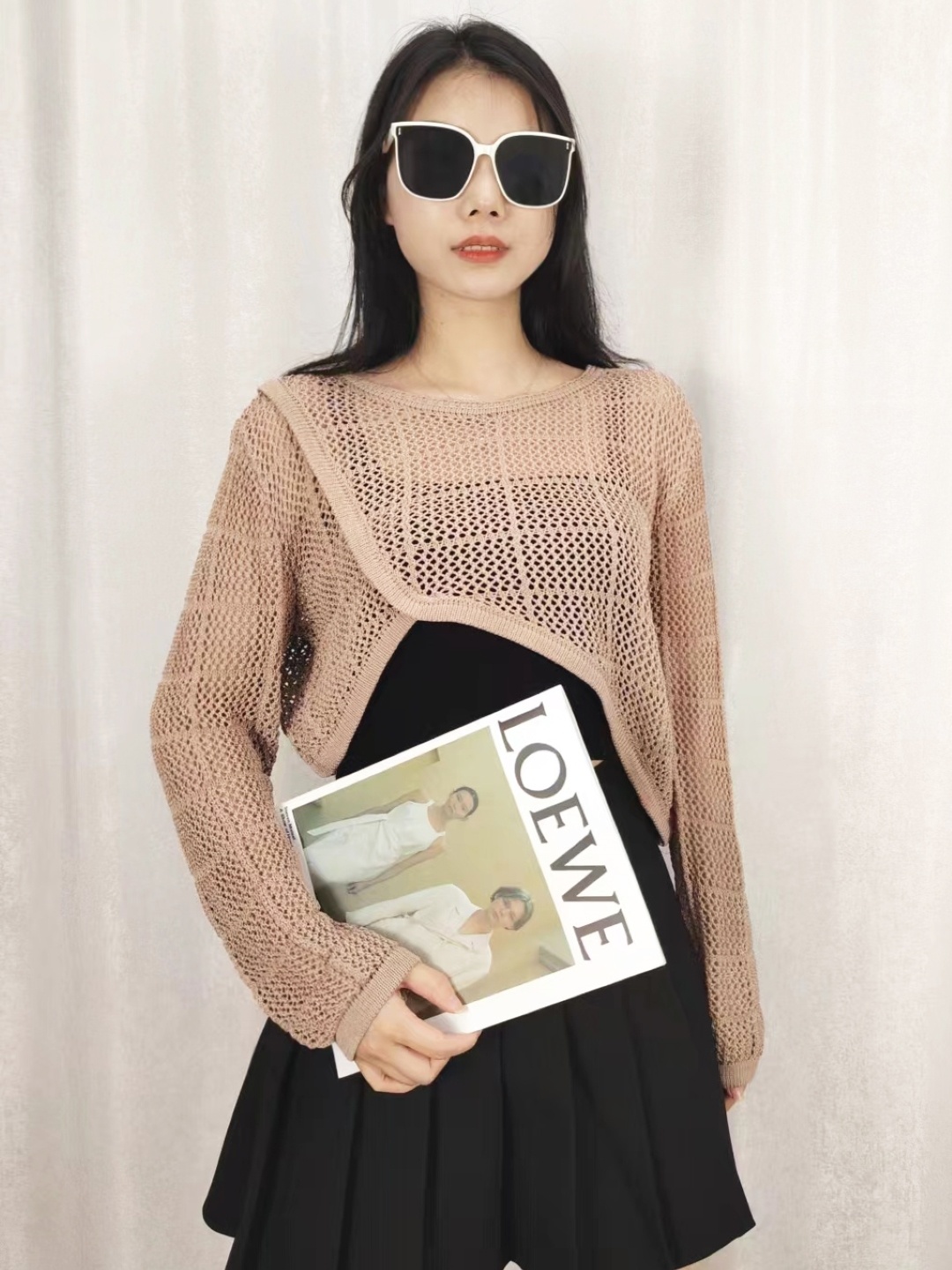 

StyleCast Girls Round Neck Self Design Crop Top, Brown