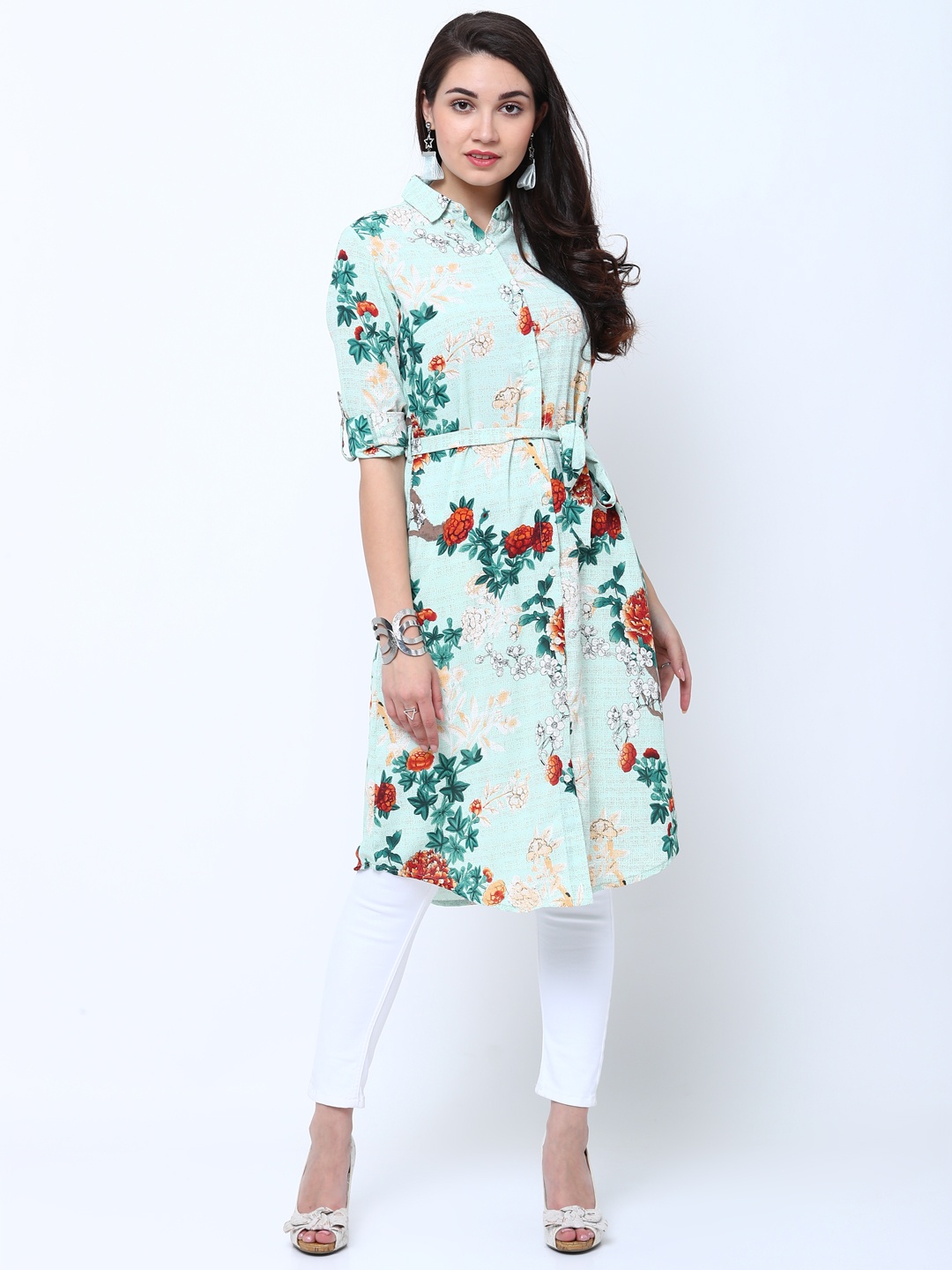 

Vishudh Women Green & Multicoloured Printed Straight Kurta