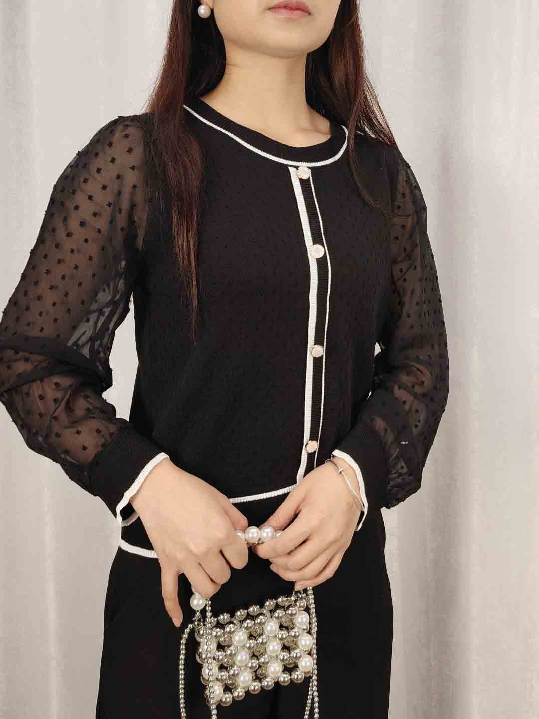 

StyleCast Girls Self Design Round Neck Puff Sleeves Top, Black