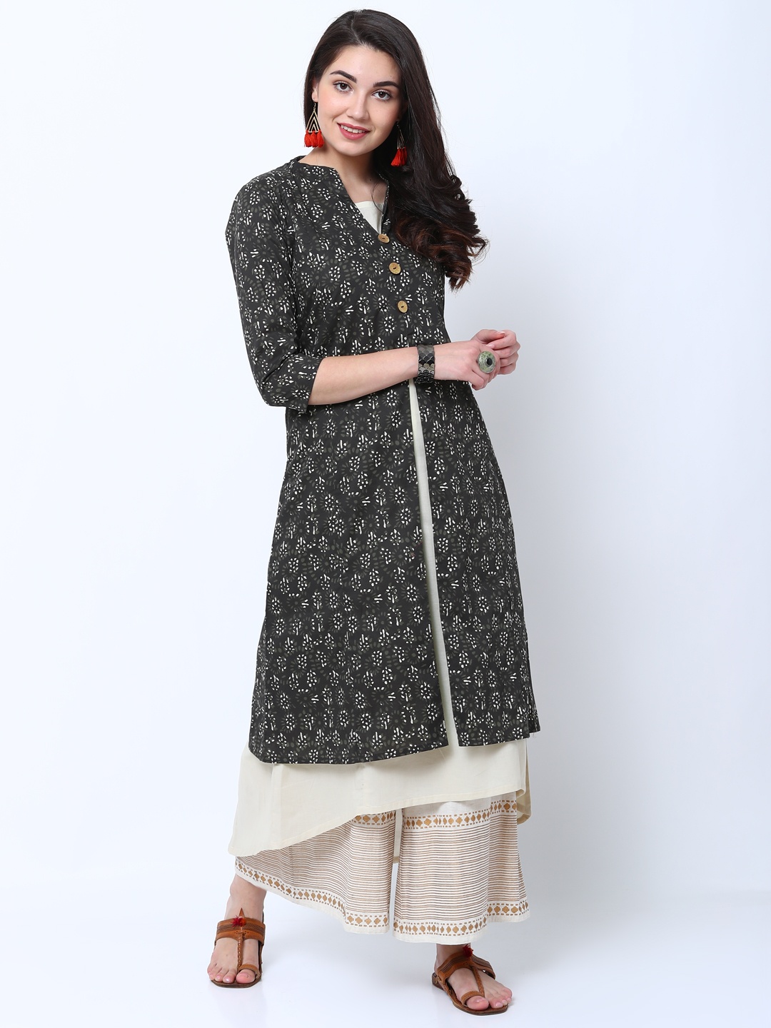 

Vishudh Women Black Printed A-Line Kurta