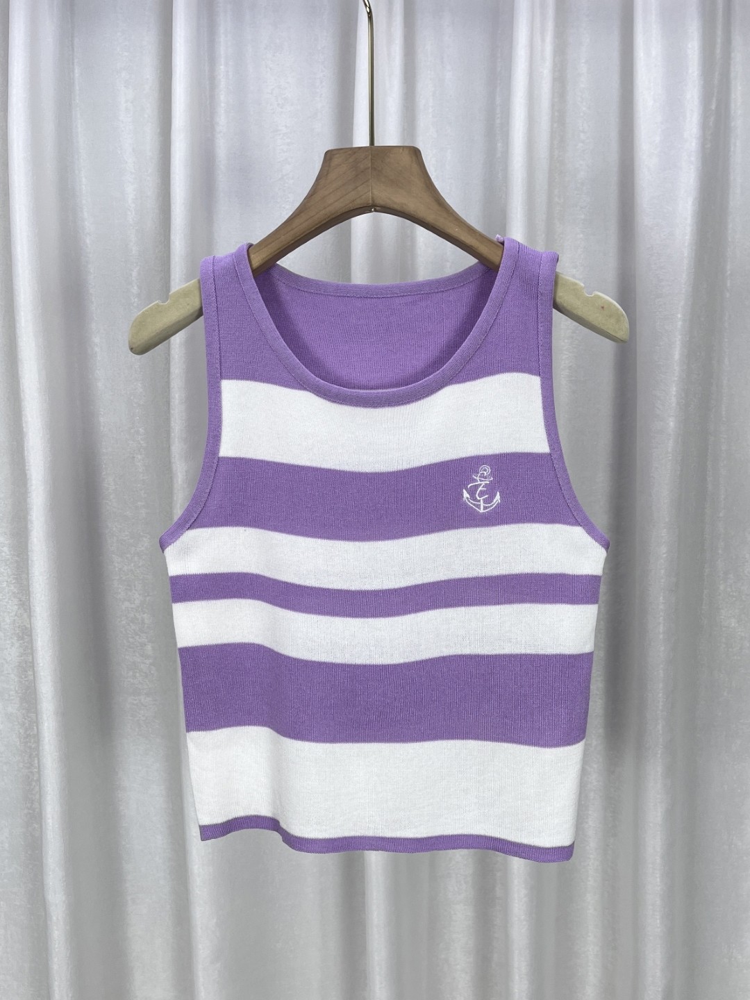

StyleCast Round Neck Striped Printed Crop Top, Purple