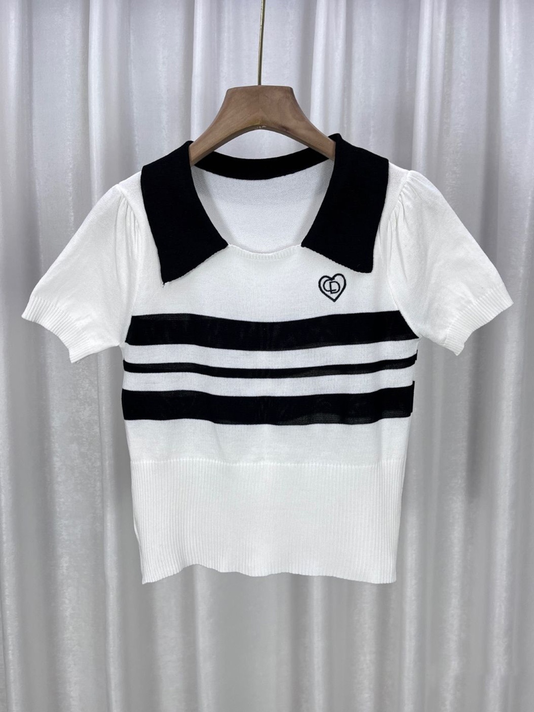 

StyleCast Girls White Horizontal Striped Shirt Collar Cuffed Sleeves Top