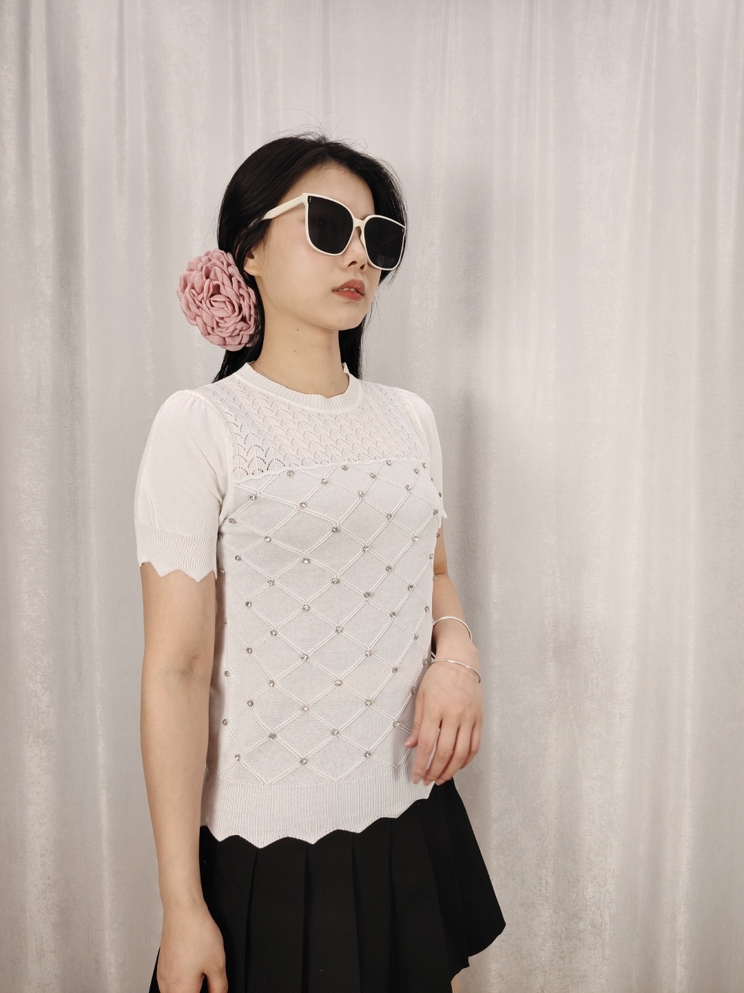 

StyleCast Girls White Round Neck Self Design Top