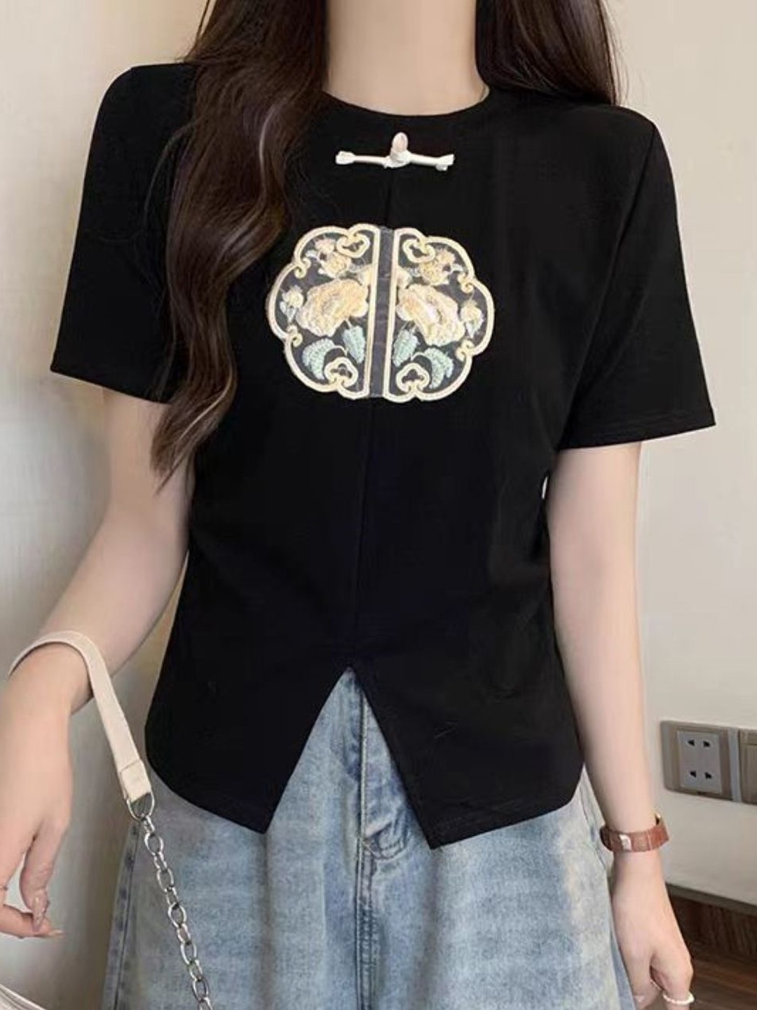 

StyleCast Girls Embellished Embroidered Round Neck Top, Black