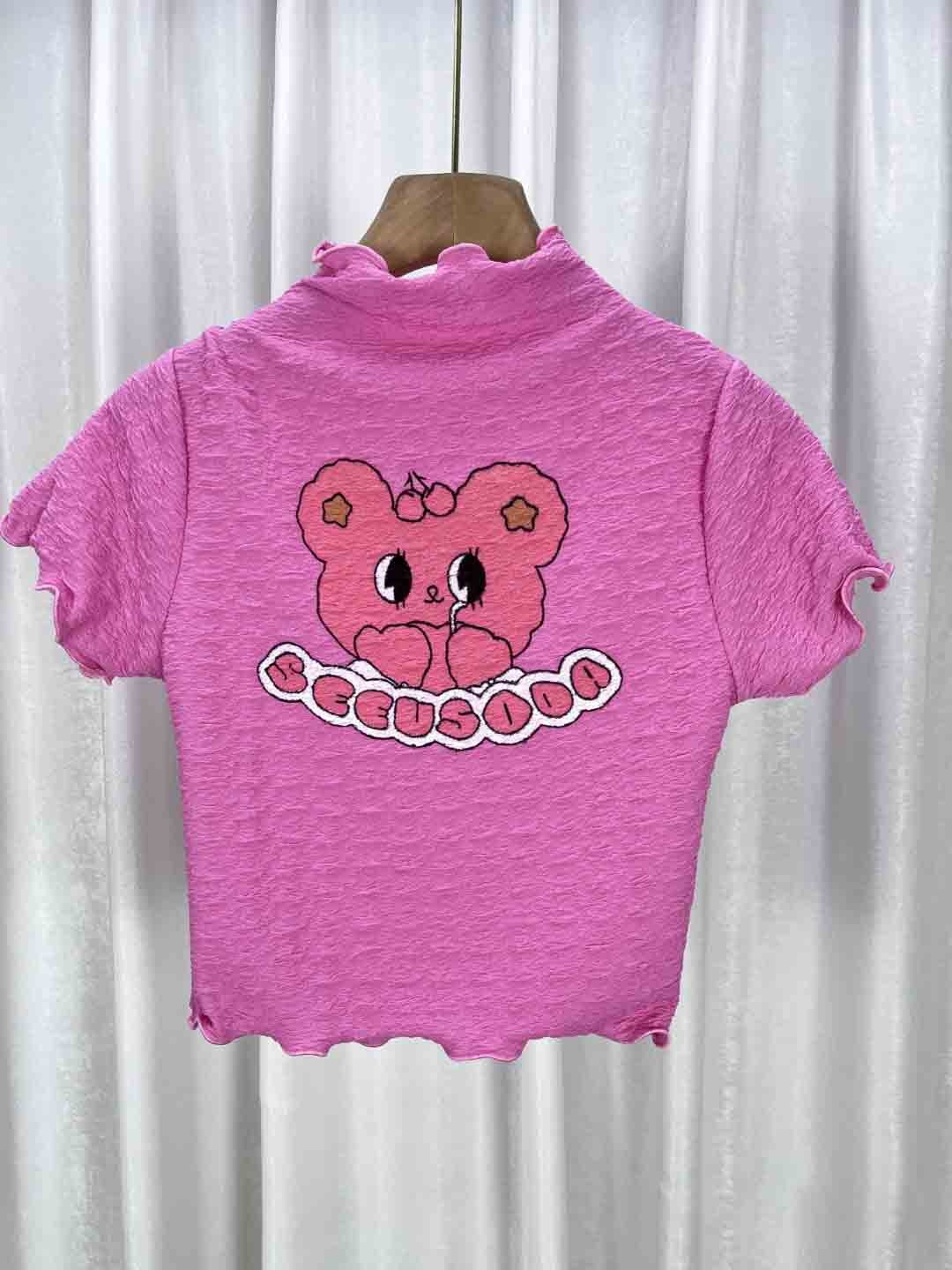 

StyleCast Graphic Printed High Neck Cap Sleeves Crop Top, Pink