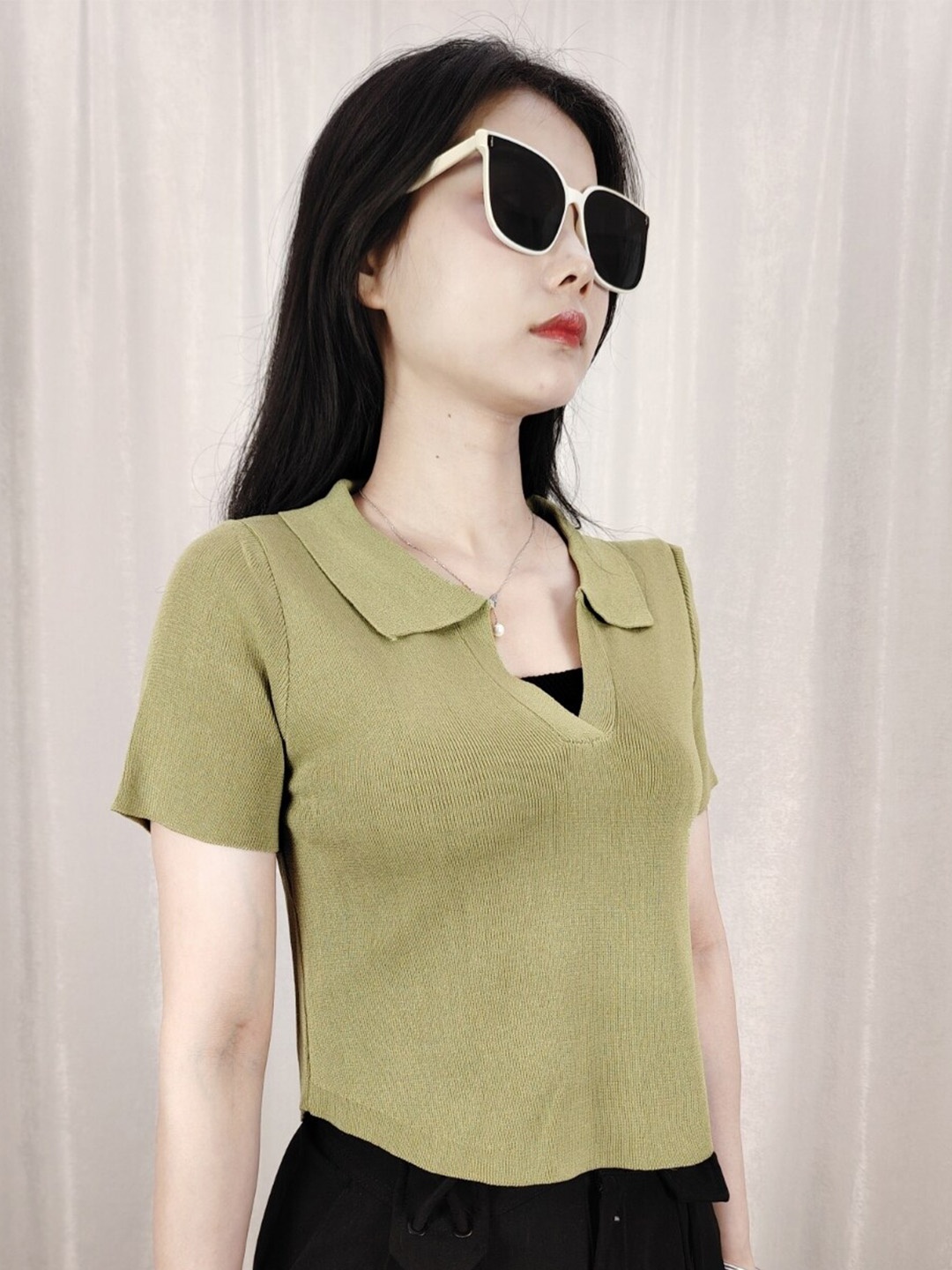 

StyleCast Green Girls Shirt Collar Fitted Top
