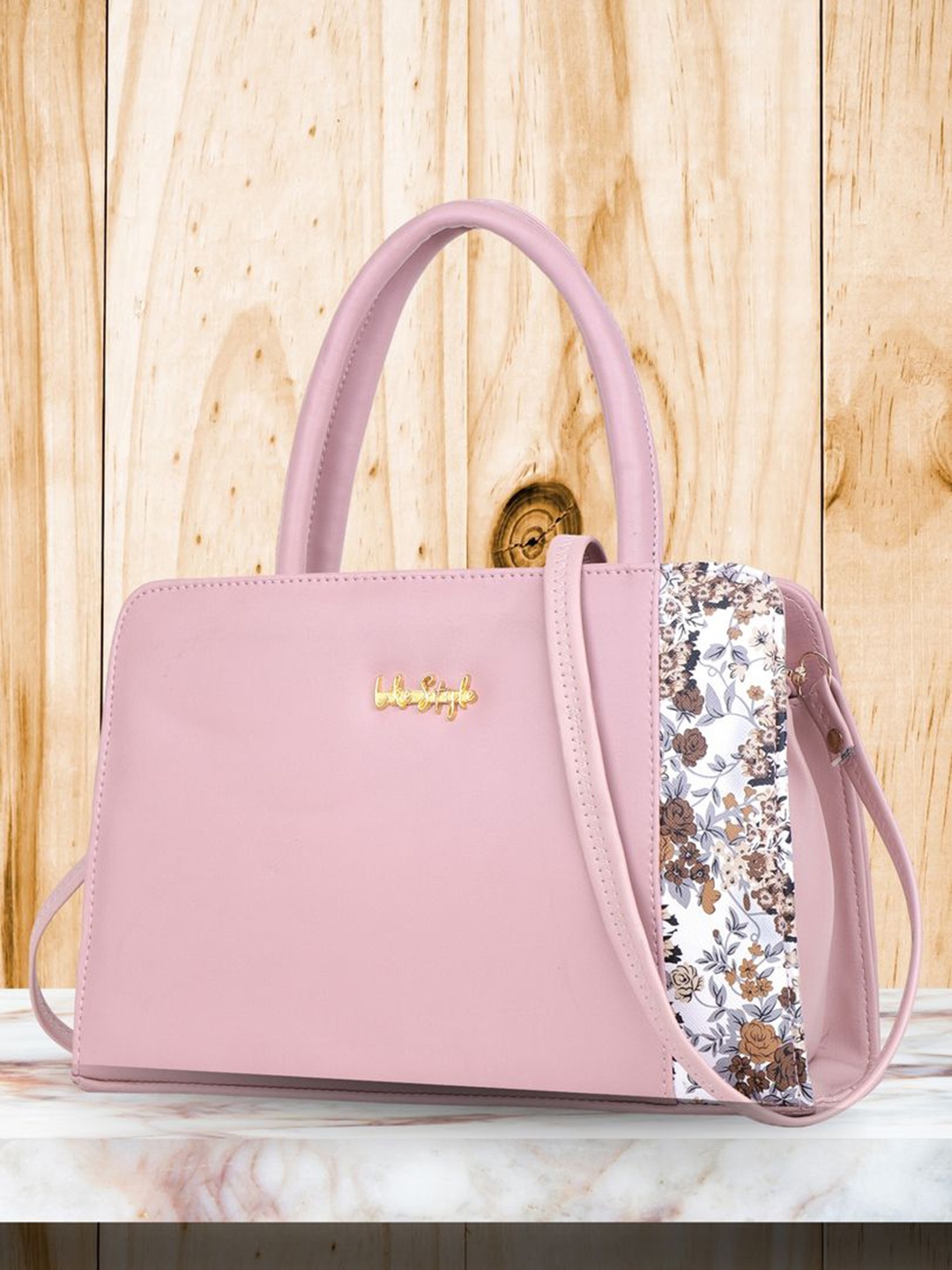 

LIKE STYLE Floral Printed Structured Handheld Bag, Pink