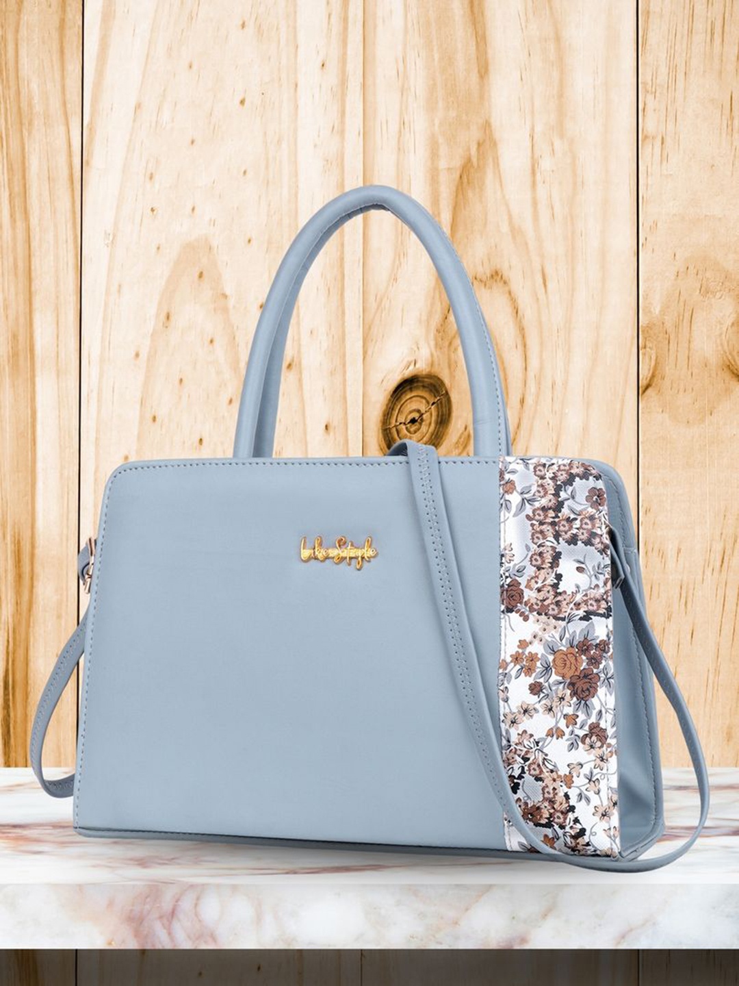 

LIKE STYLE Floral Printed Structured Handheld Bag, Grey