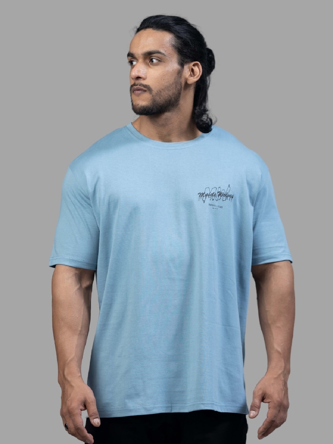 

Muscle Wolves Round Neck Short Sleeves Cotton T-shirt, Blue