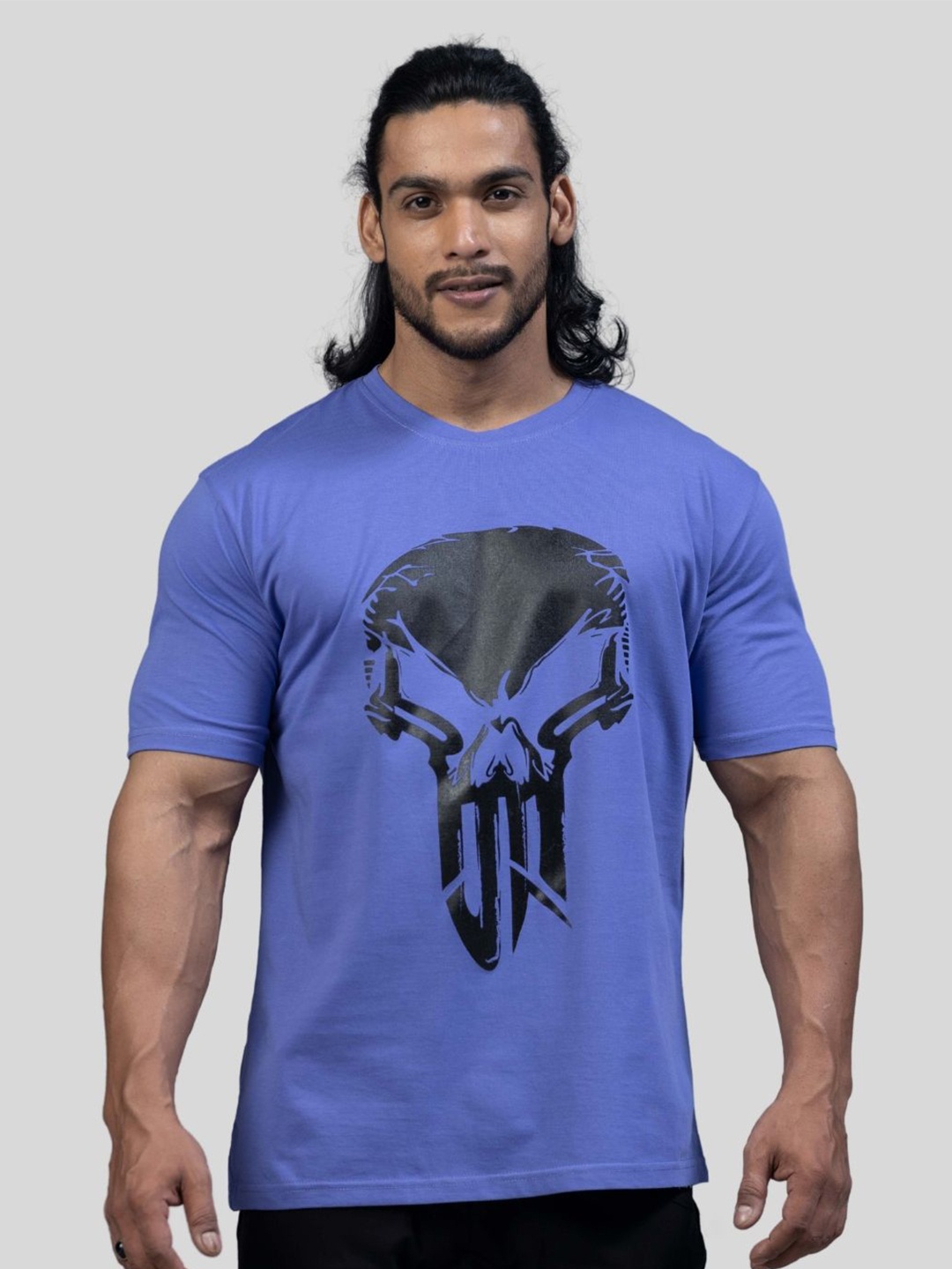 

Muscle Wolves Round Neck Graphic Printed Cotton T-shirt, Purple