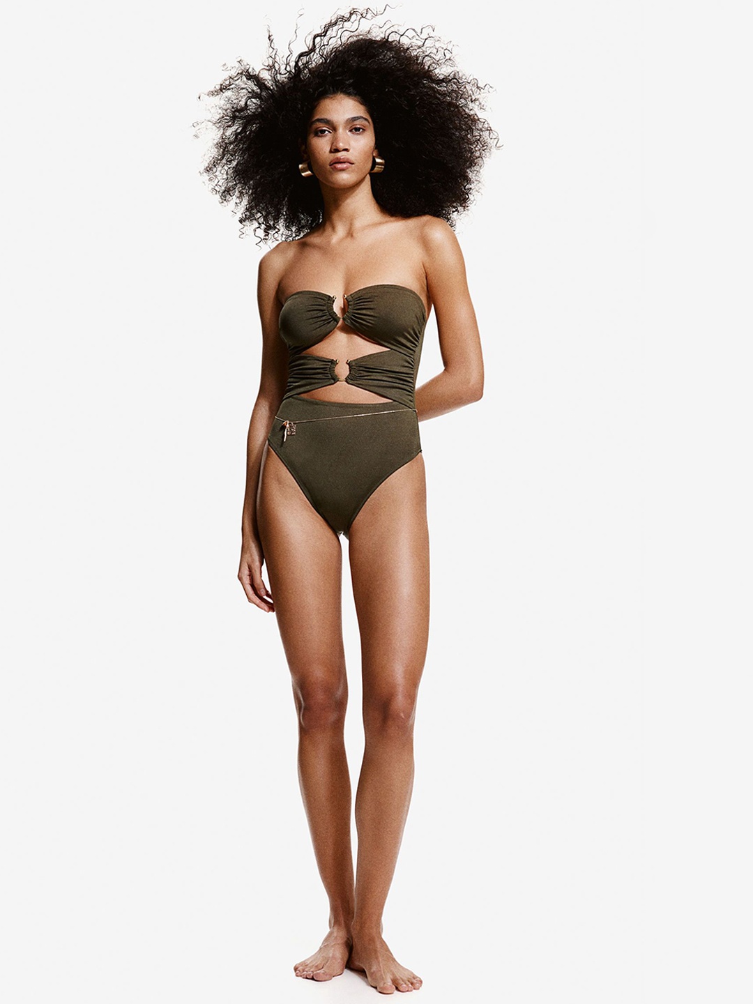 

H&M Padded-Cup High-Leg Bandeau Swimsuit, Olive