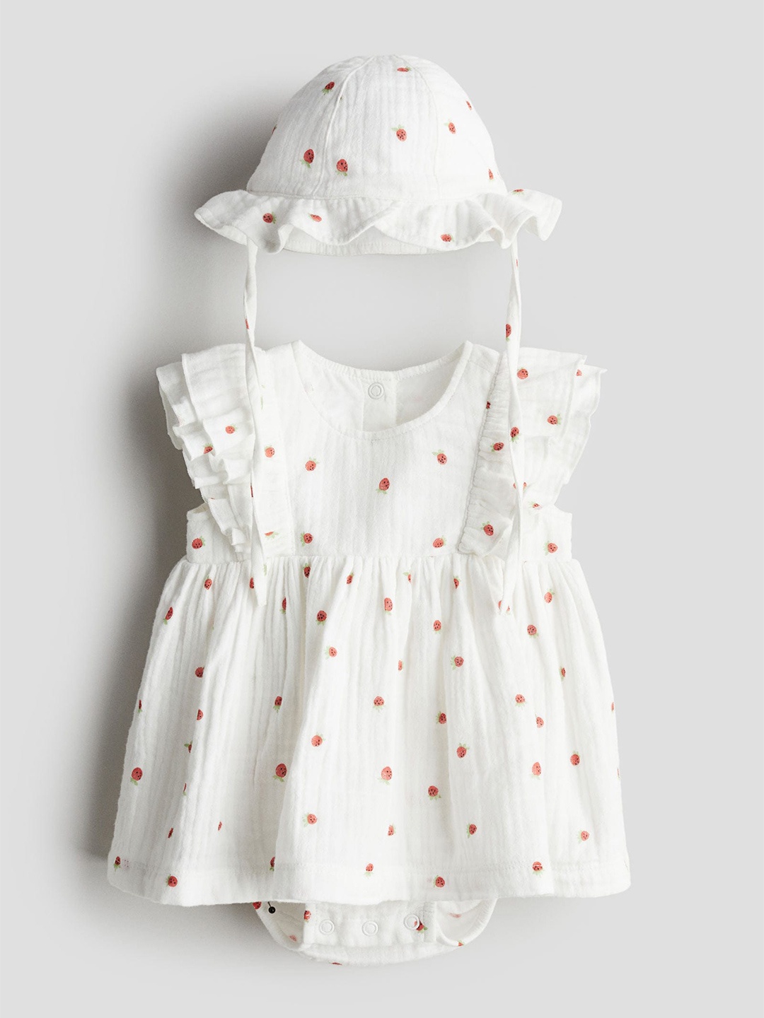 

H&M Infant Girls Pure Cotton 2-Piece Patterned Muslin Set, White