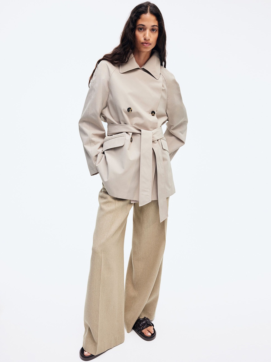

H&M Short Trench Coat, Beige
