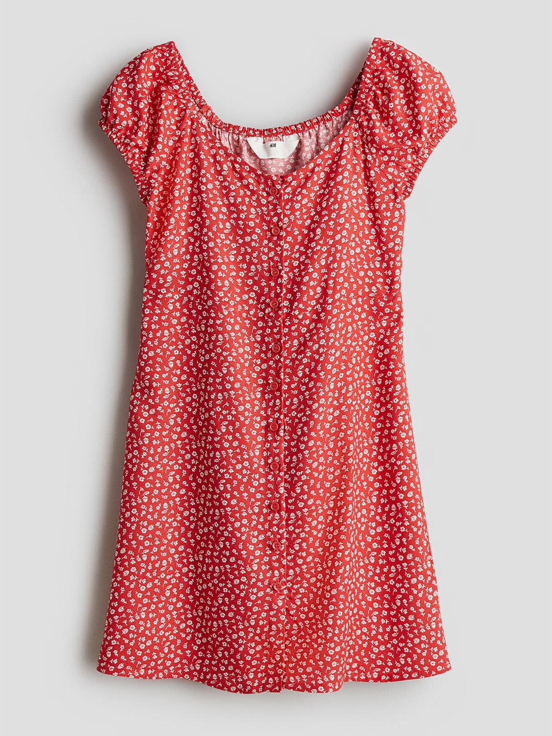 

H&M Girls Puff-Sleeved Skater Dress, Red