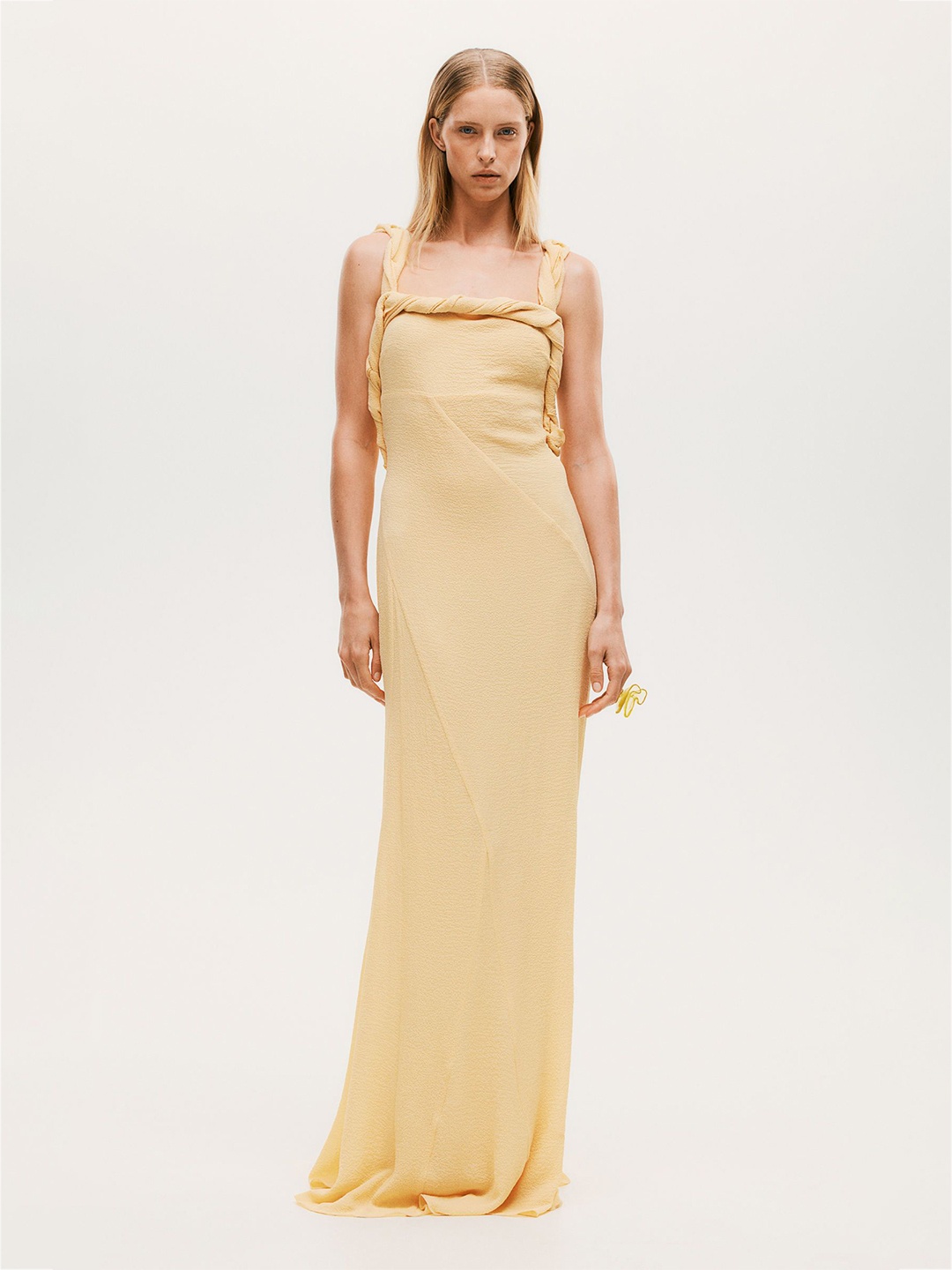 

H&M Twist-Detail Crinkled Dress, Yellow