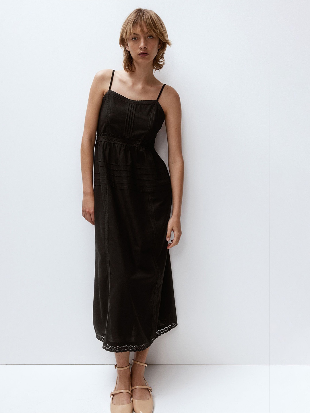 

H&M Lace-Insert Cotton Dress, Black