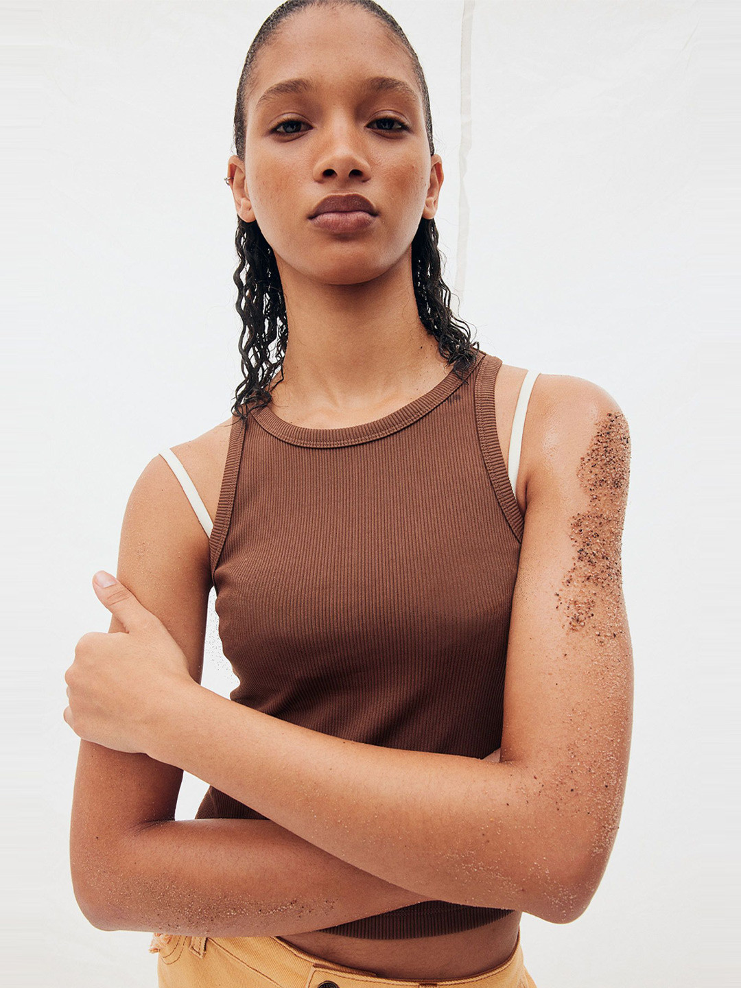 

H&M Ribbed Vest Top, Brown