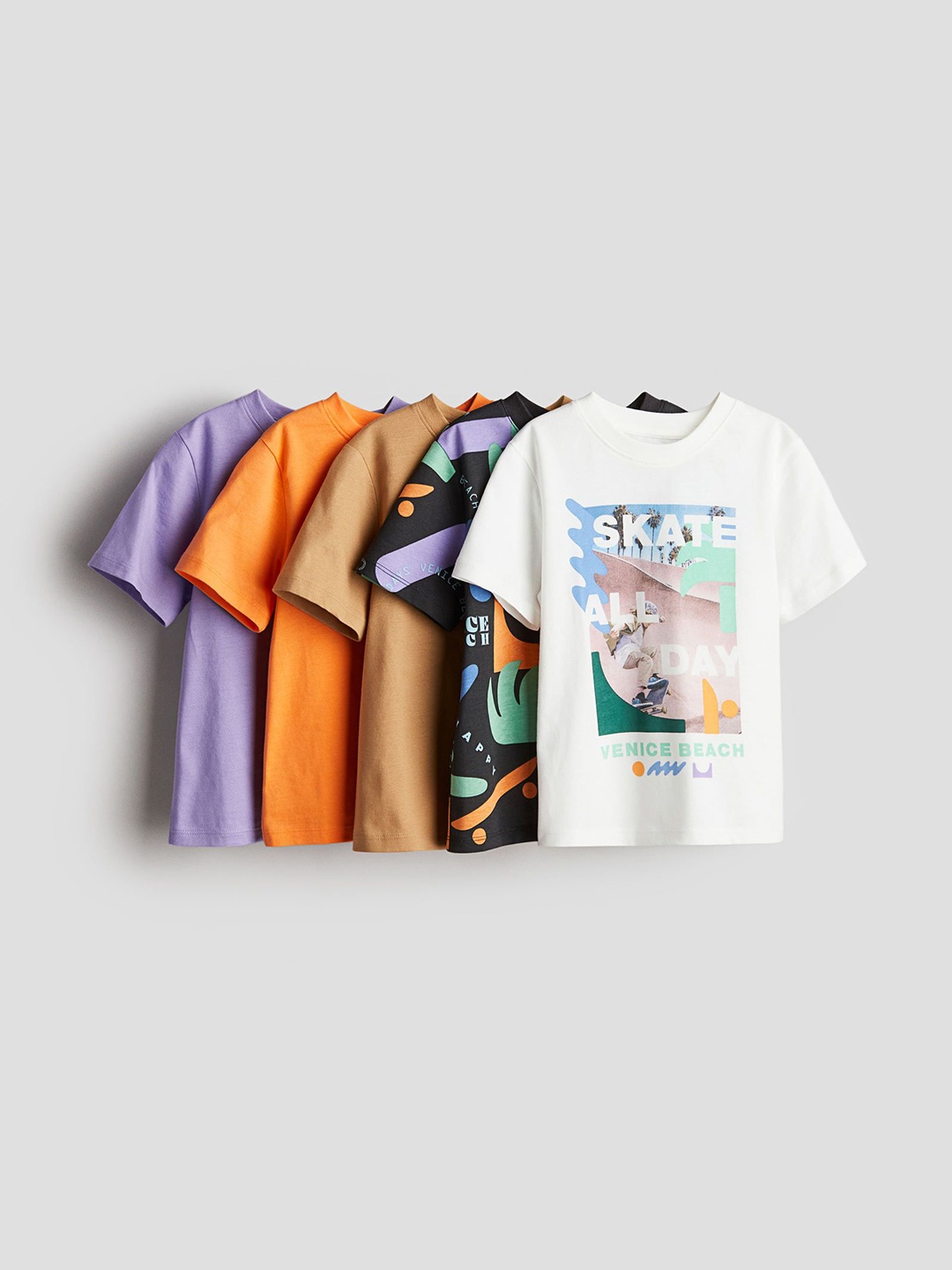 

H&M Boys Pure Cotton 5-Pack Jersey T-shirts, Beige