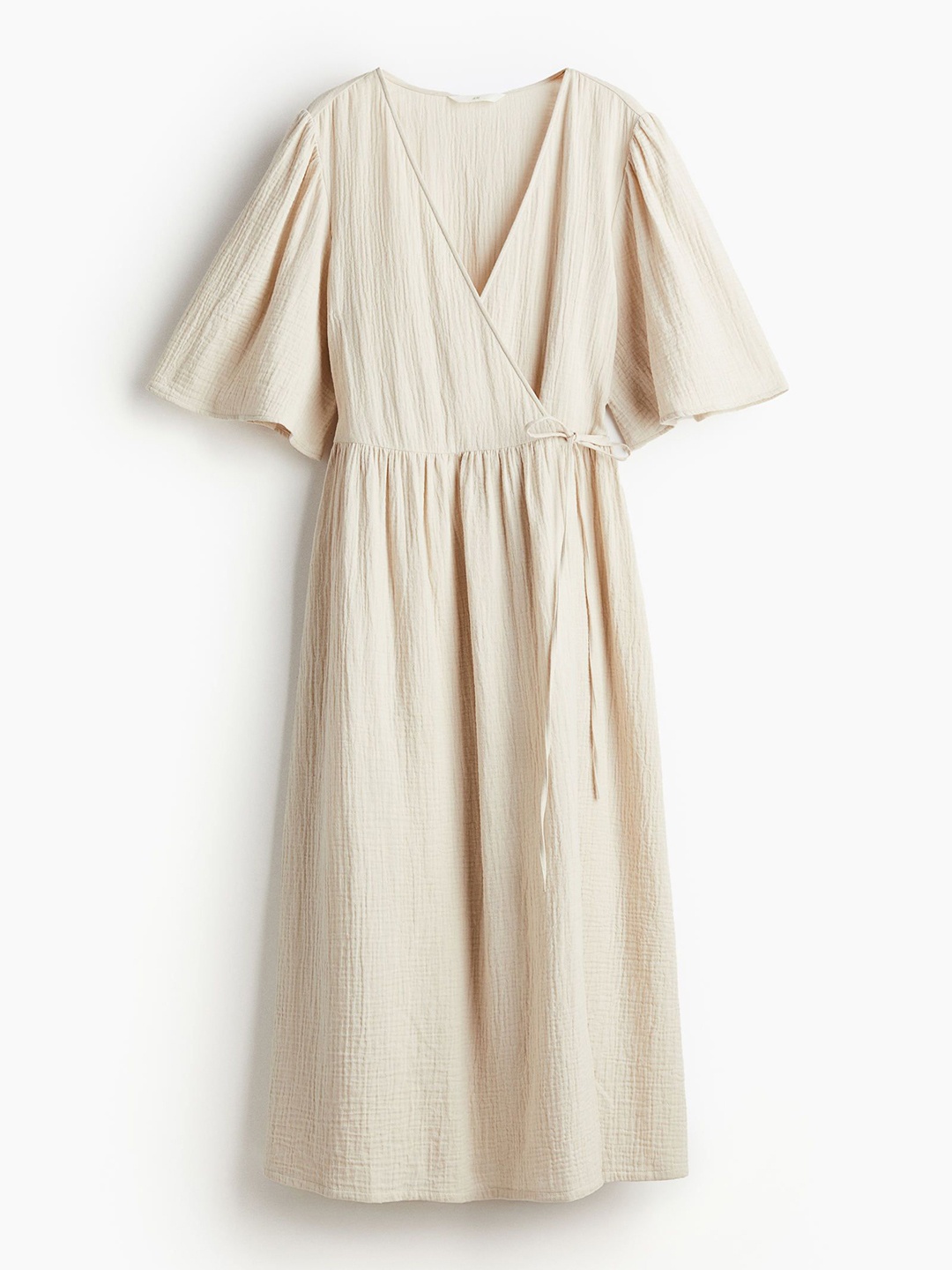 

H&M Women Pure Cotton Muslin Wrap Dress, Beige