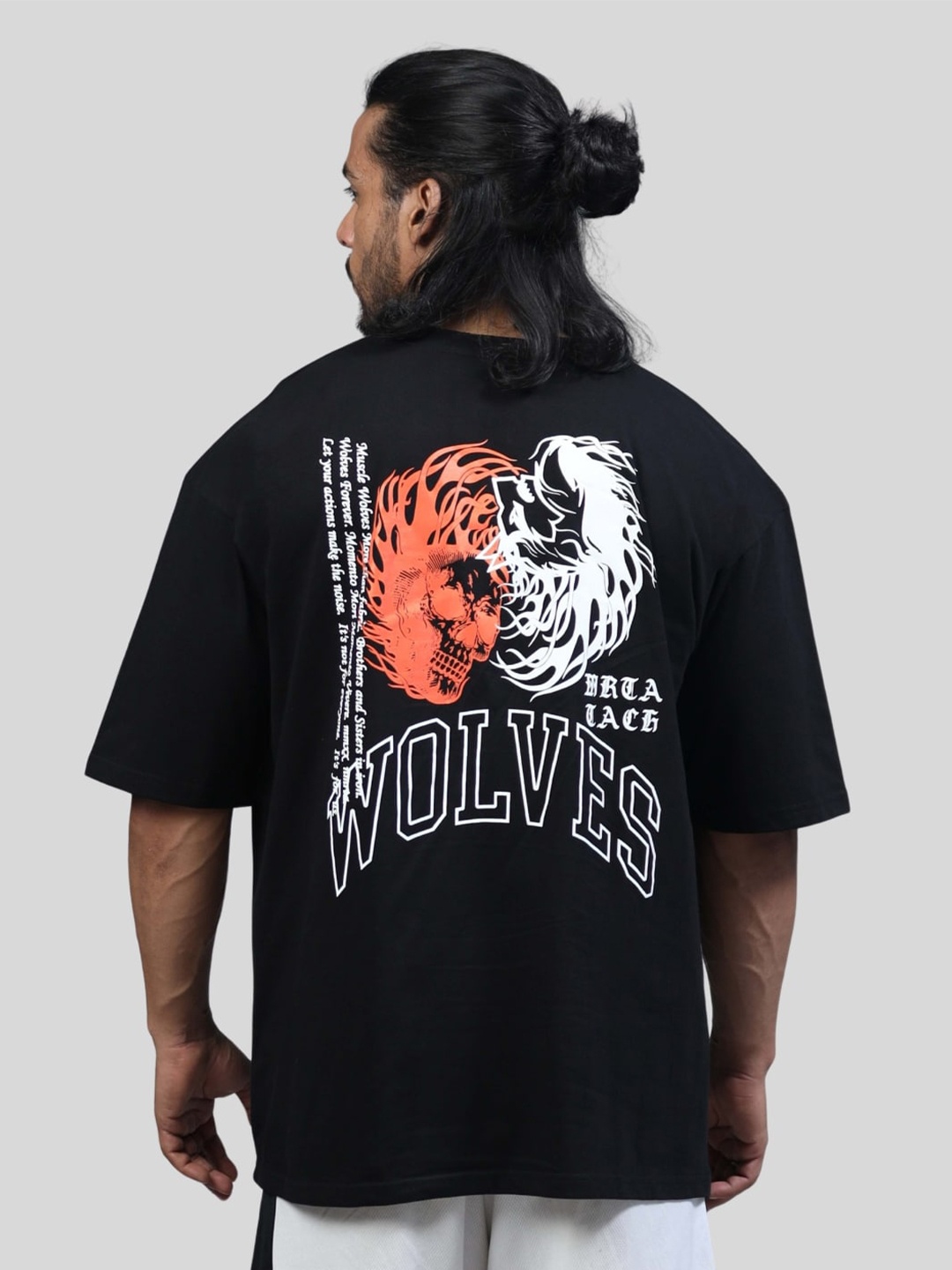 

Muscle Wolves Typography Printed Round Neck Short Sleeves Cotton T-shirt, Black
