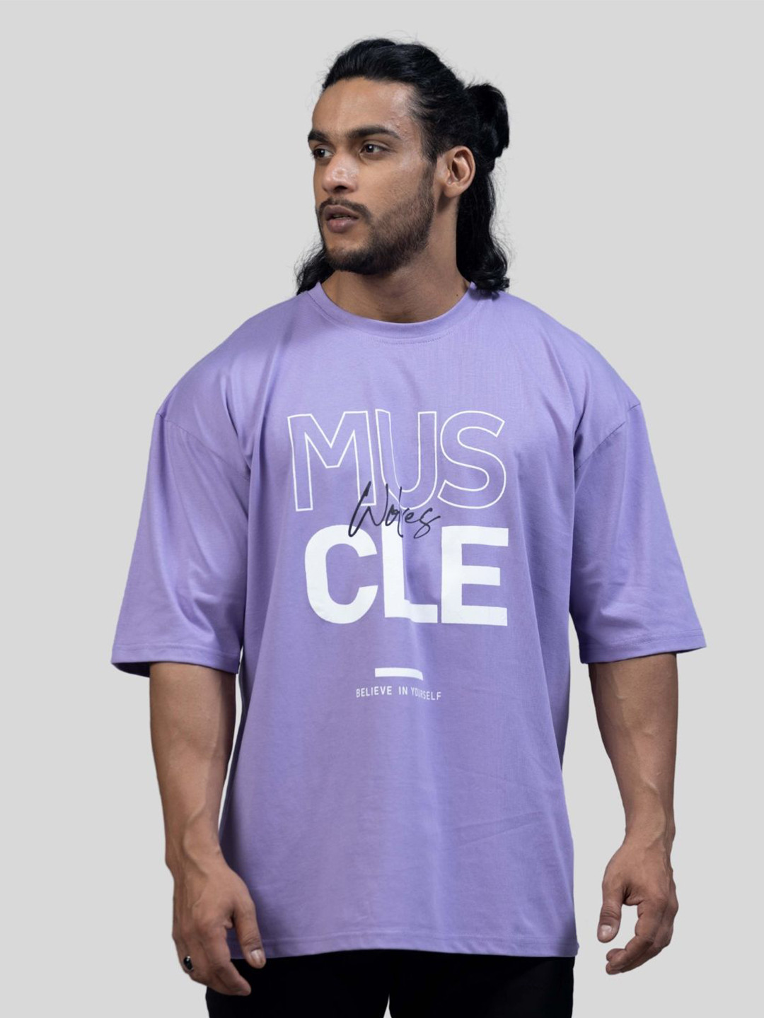 

Muscle Wolves Varsity Printed Round Neck Short Sleeves Cotton T-shirt, Purple