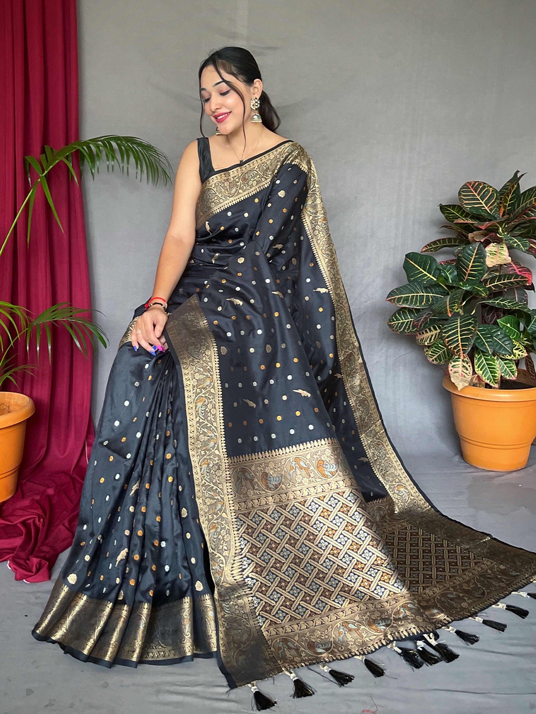 

DEVATITHI Ethnic Motifs Banarasi Saree, Black