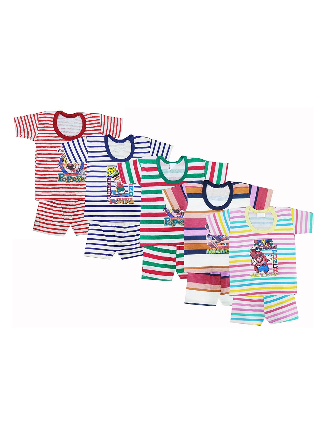 

BAESD Kids Pack Of 5 Printed T-shirt with Shorts, White