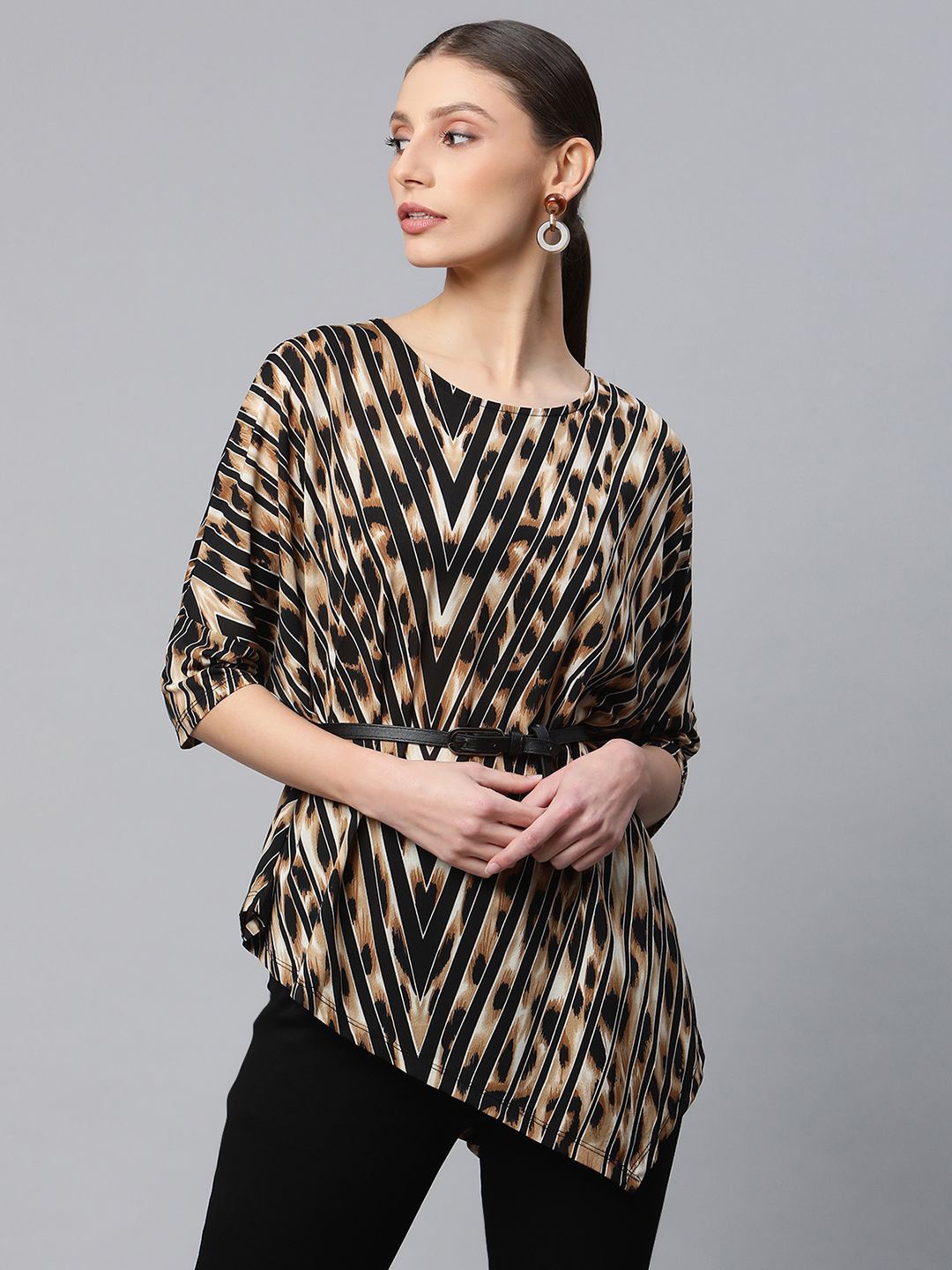 

Global Republic Animal Printed Extended Sleeves Top, Brown