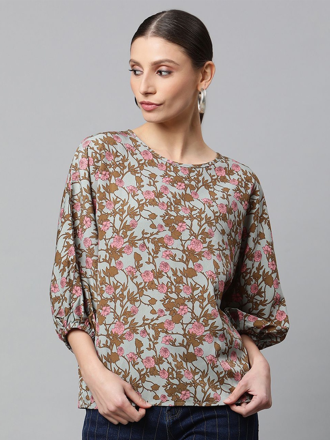 

Global Republic Floral Print Satin Top, Blue
