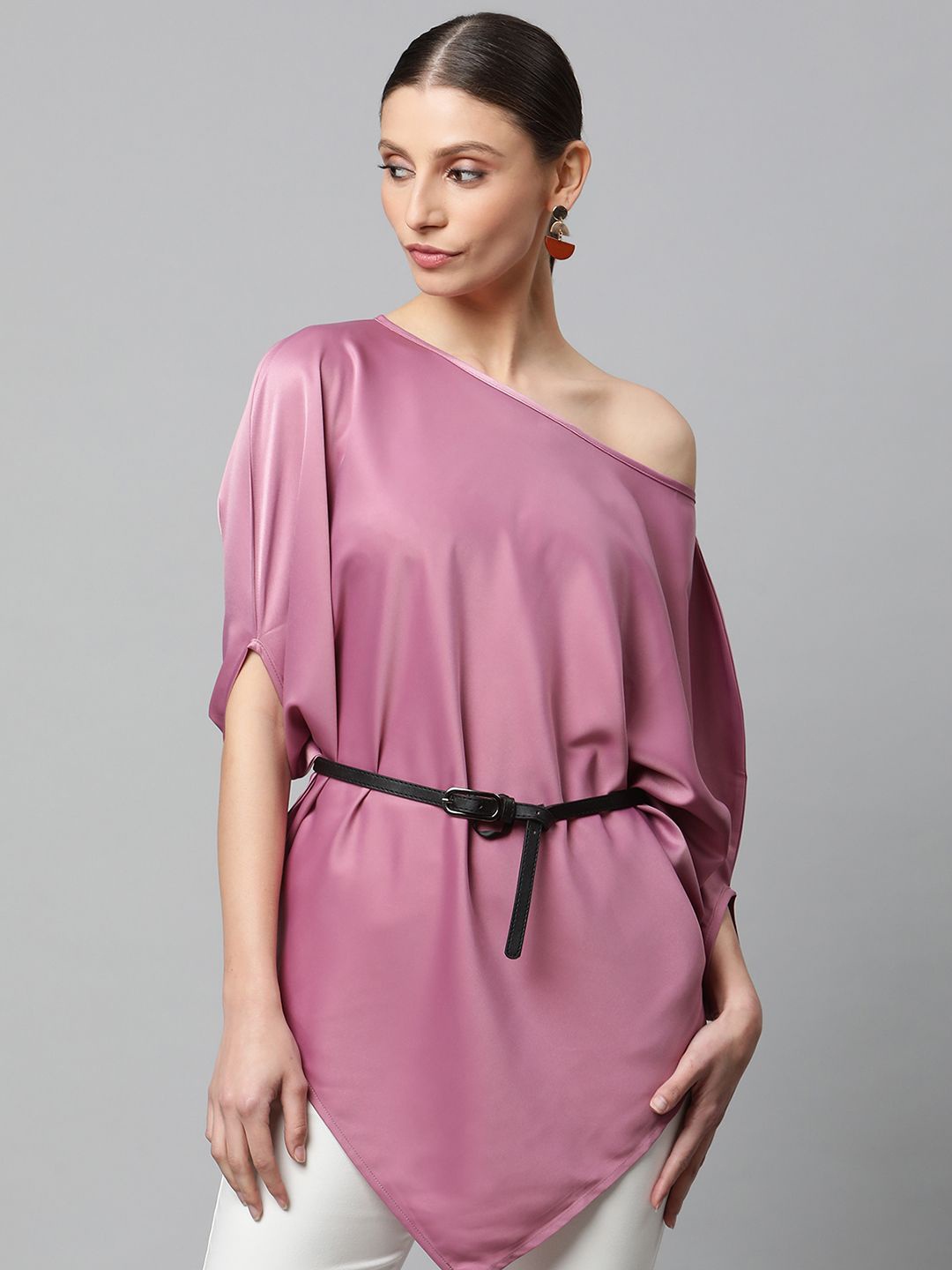 

Global Republic One Shoulder Cape Sleeves Cape Top, Pink