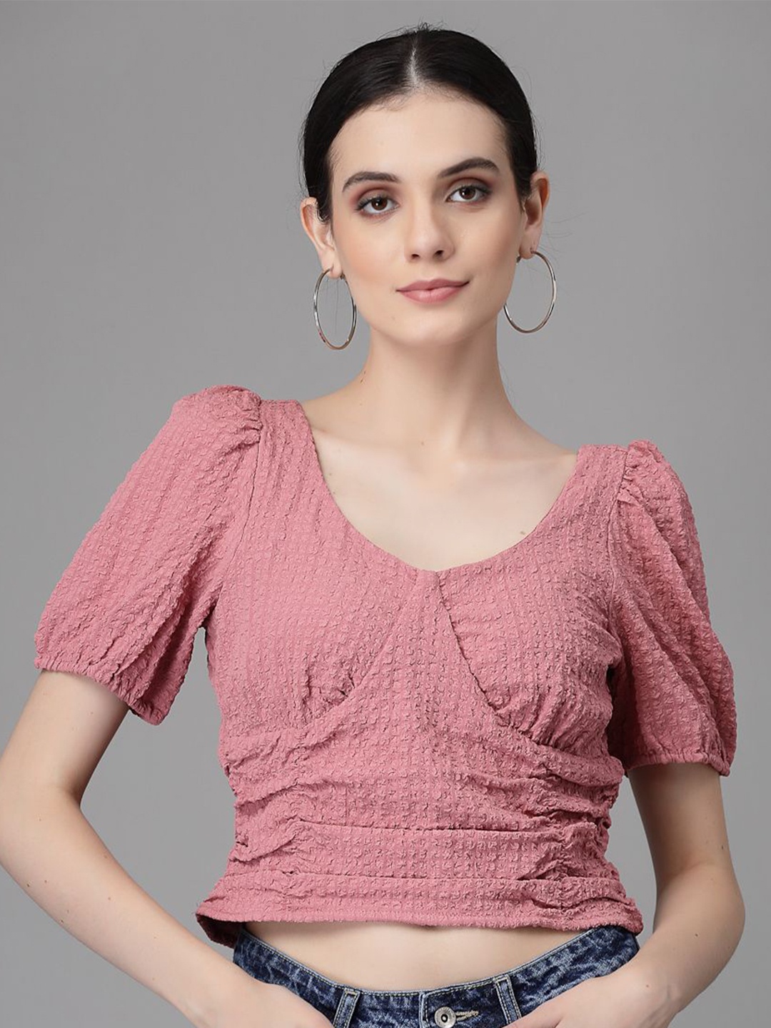 

Global Republic Puff Sleeve Wrap Crop Top, Pink