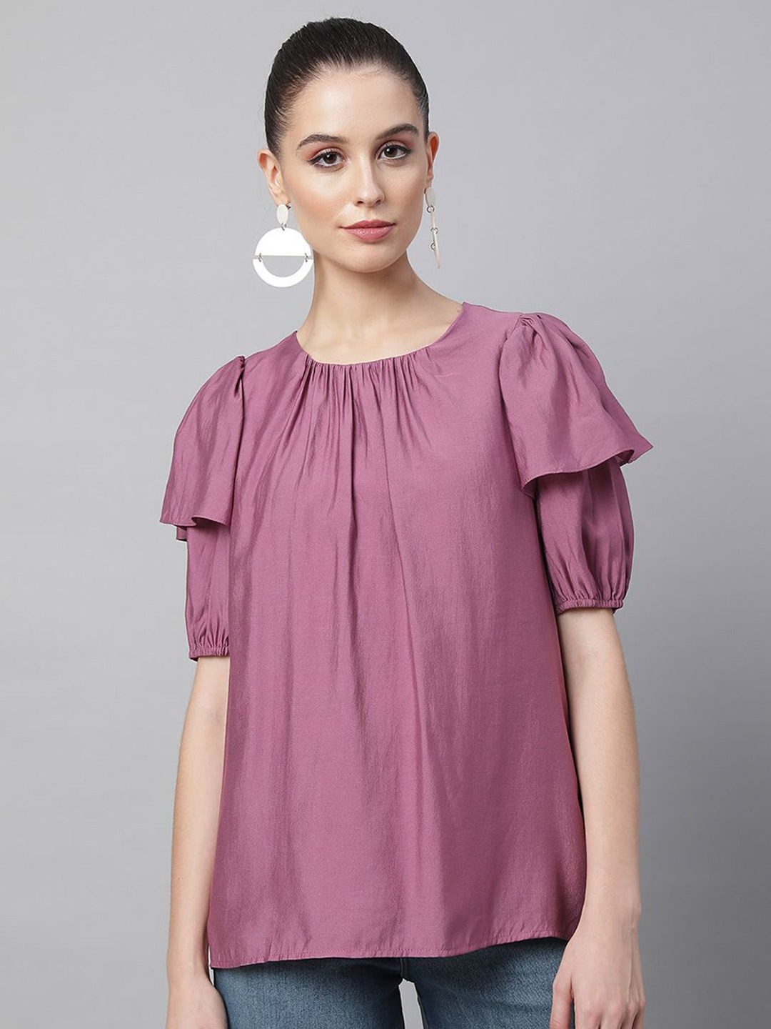 

Global Republic Puff Sleeve A-Line Top, Purple