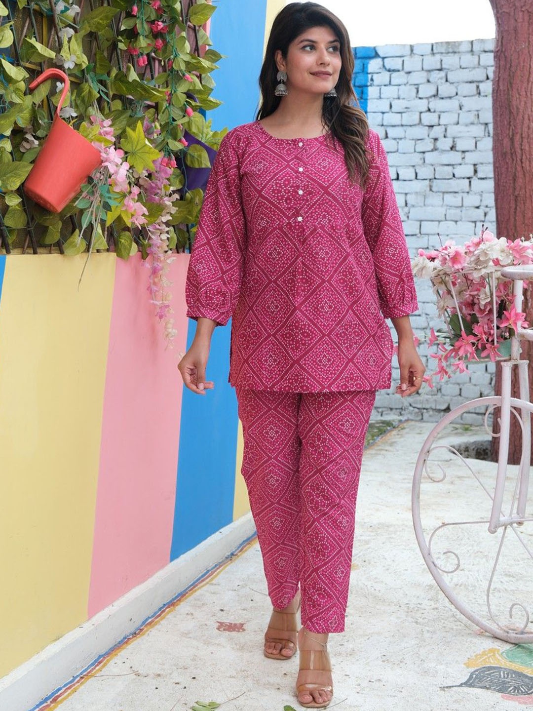 

HEBA Bandhani Printed Tunic With Trouser, Pink