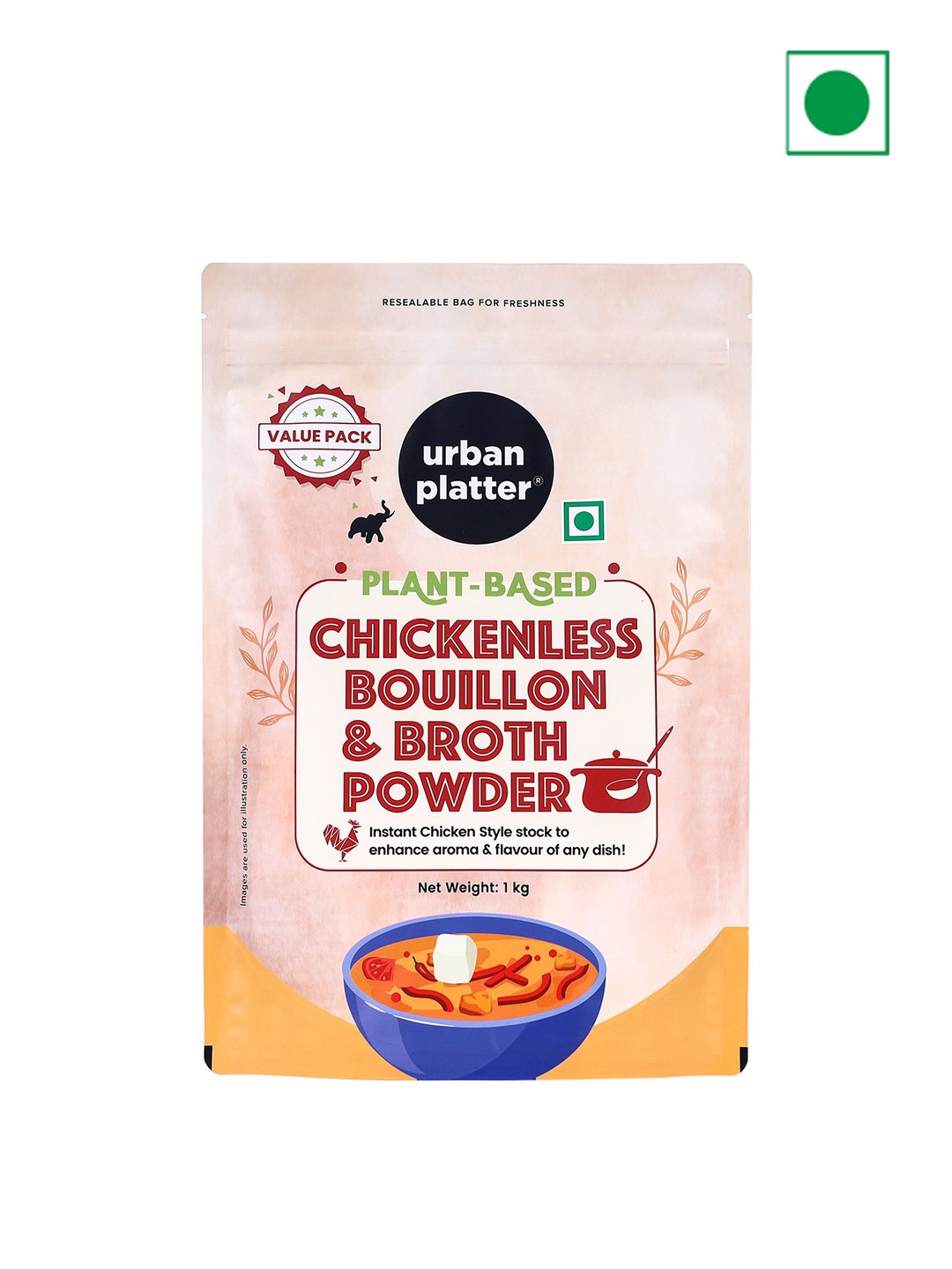 

URBAN PLATTER Plant Based Bouillon and Broth Powder-1kg, Pink