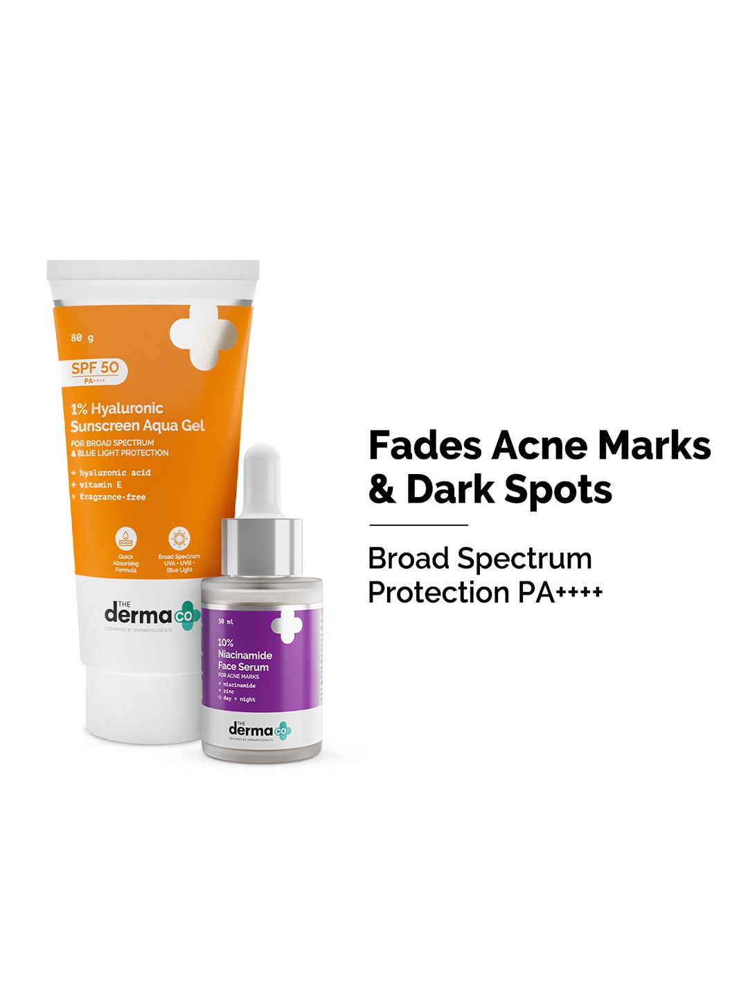 

The Derma co. Set of 10% Niacinamide Face Serum 30 ml + 1% Hyaluronic Sunscreen 80 g, Orange