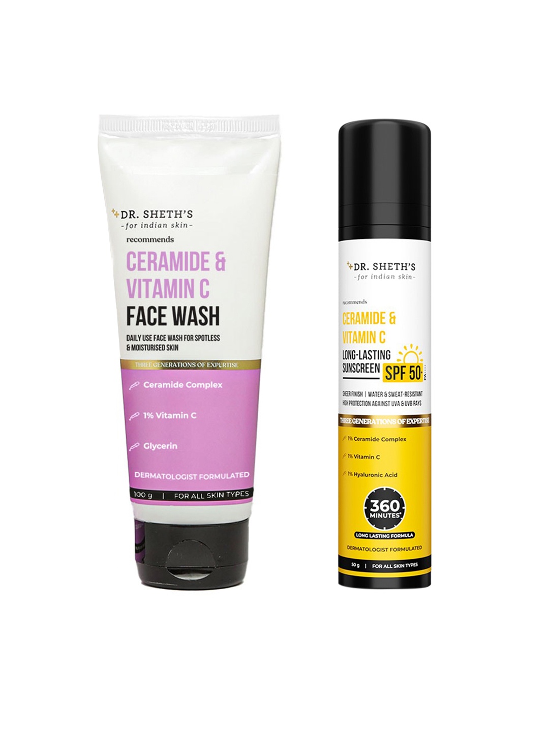 

DR. SHETHS Ceramide & Vitamin C Sunscreen 50g & Face Wash 100g, Pink