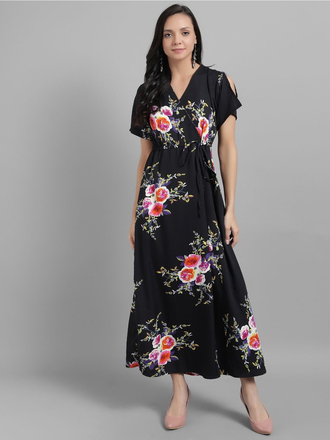 

TANDUL Floral Printed Maxi Dress, Black