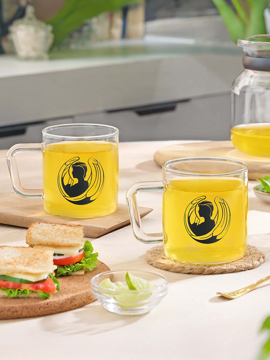 

BOROSIL Transparent & Black Printed Borosilicate Glass Matte Mug 305 ml