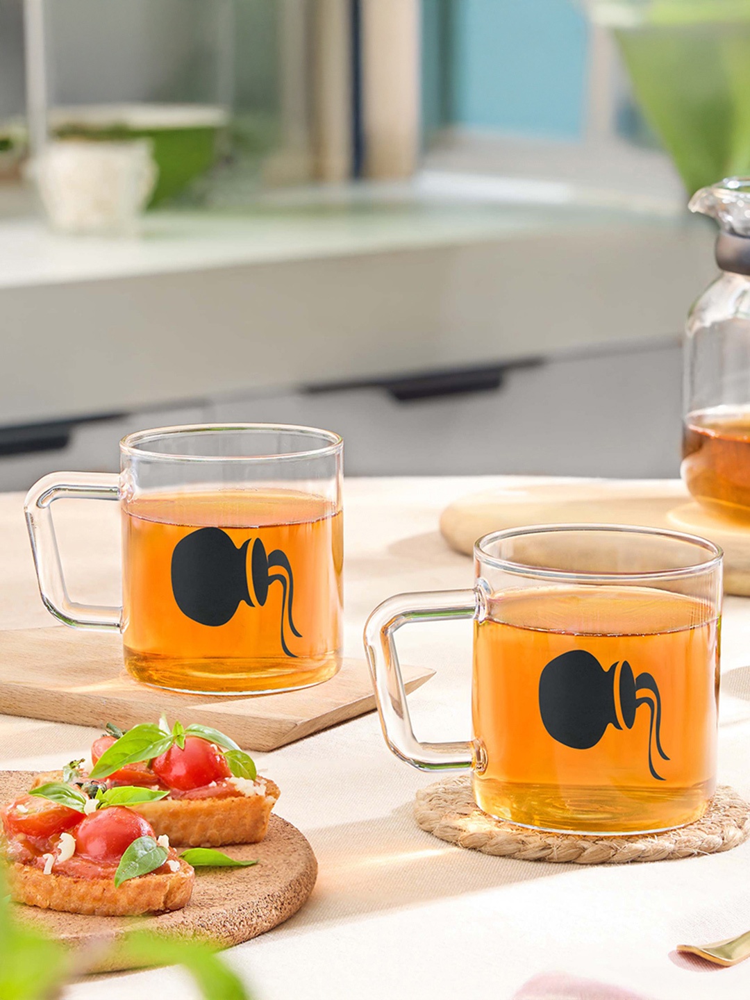 

BOROSIL Transparent & Black Printed Borosilicate Glass Matte Mug 305 ml