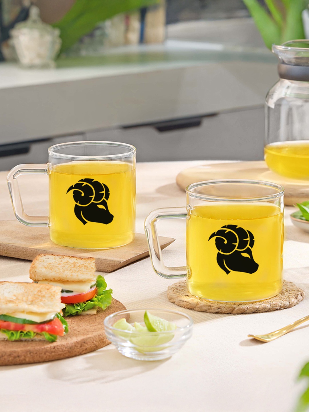 

BOROSIL Transparent & Black Printed Borosilicate Glass Matte Mug 305 ml