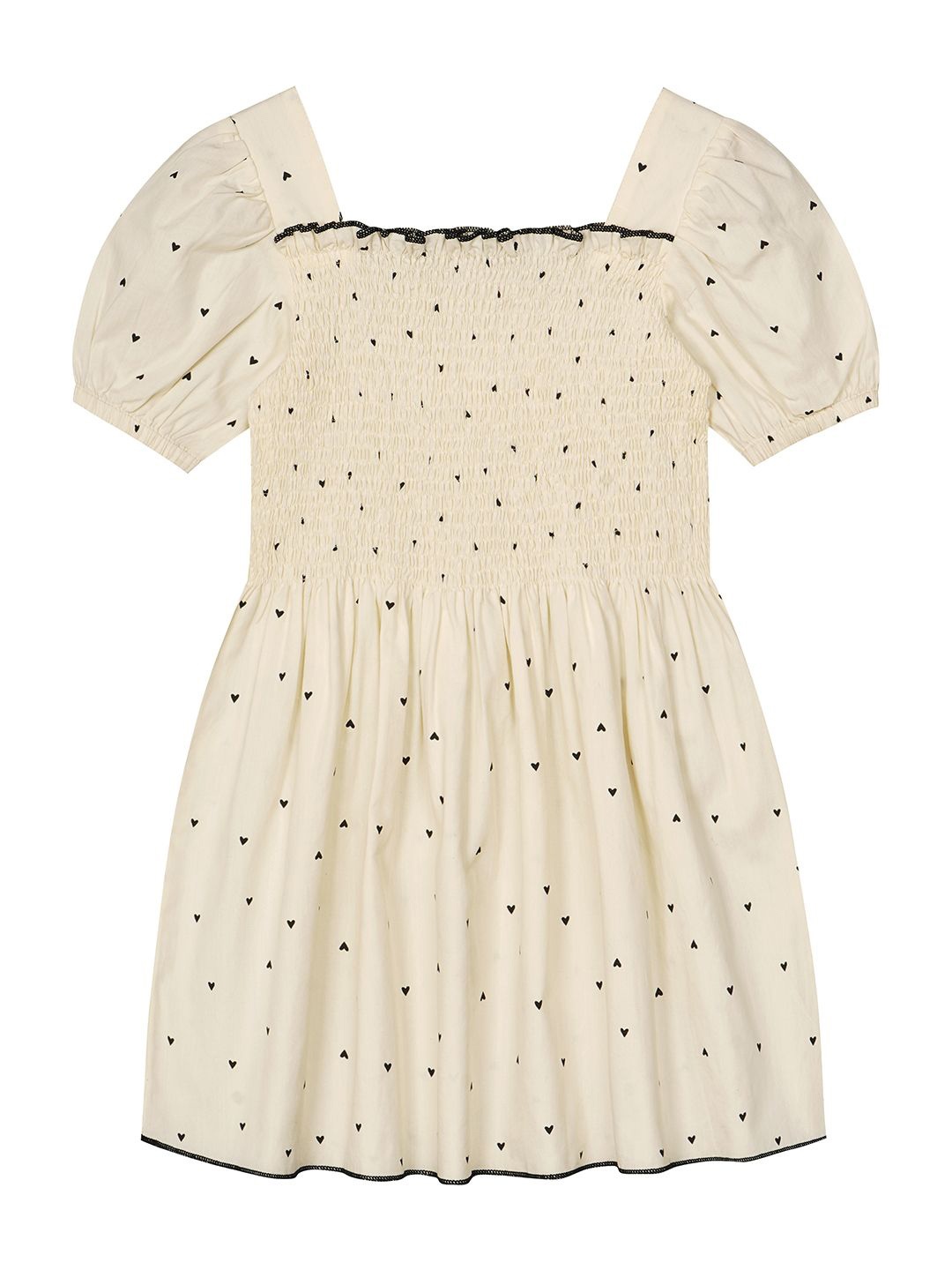 

Budding Bees Girls Polka Dot Printed Puff Sleeve Cotton A-Line Dress, Cream